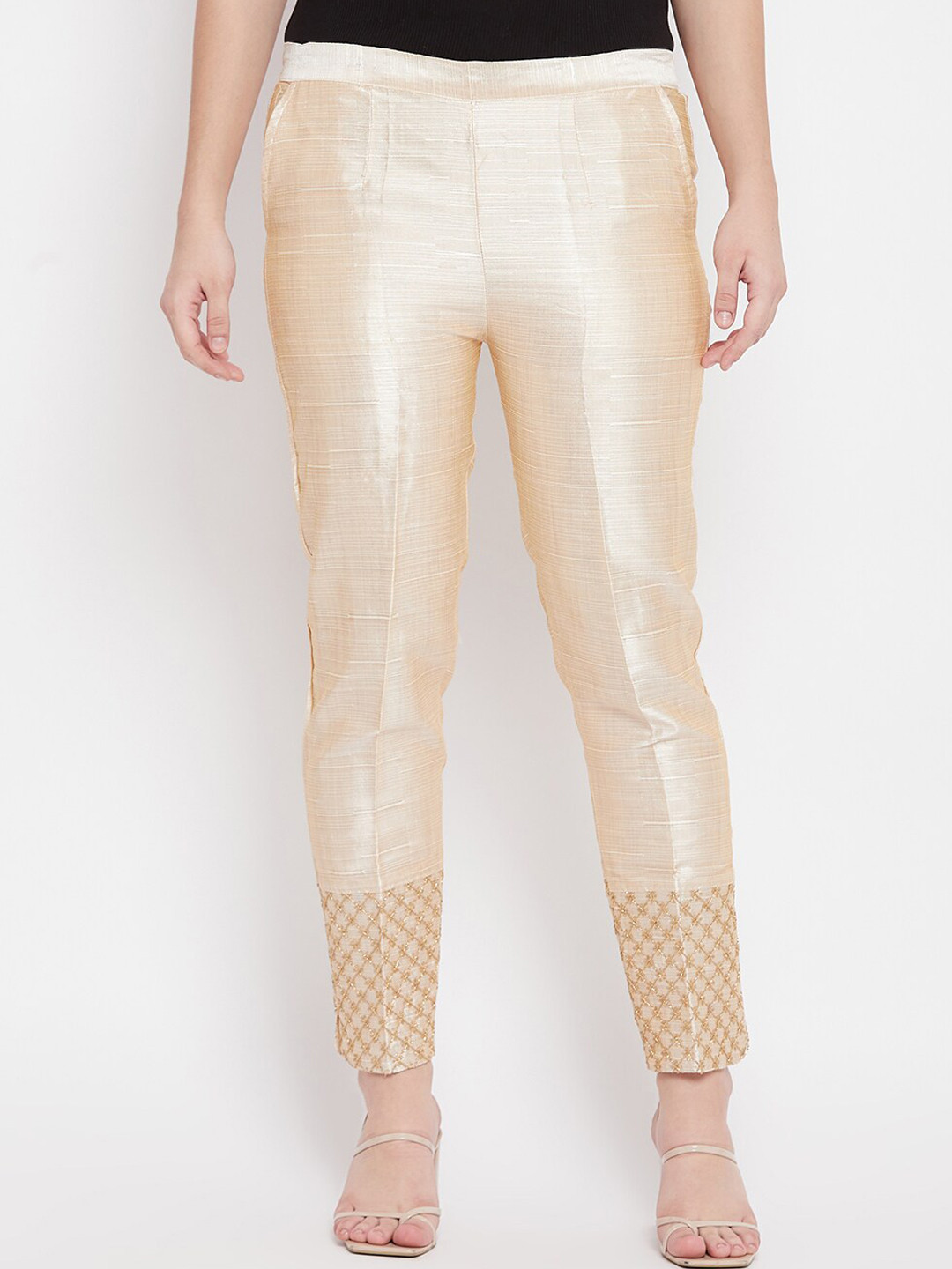 

Clora Creation Women Beige Textured Easy Wash Trousers