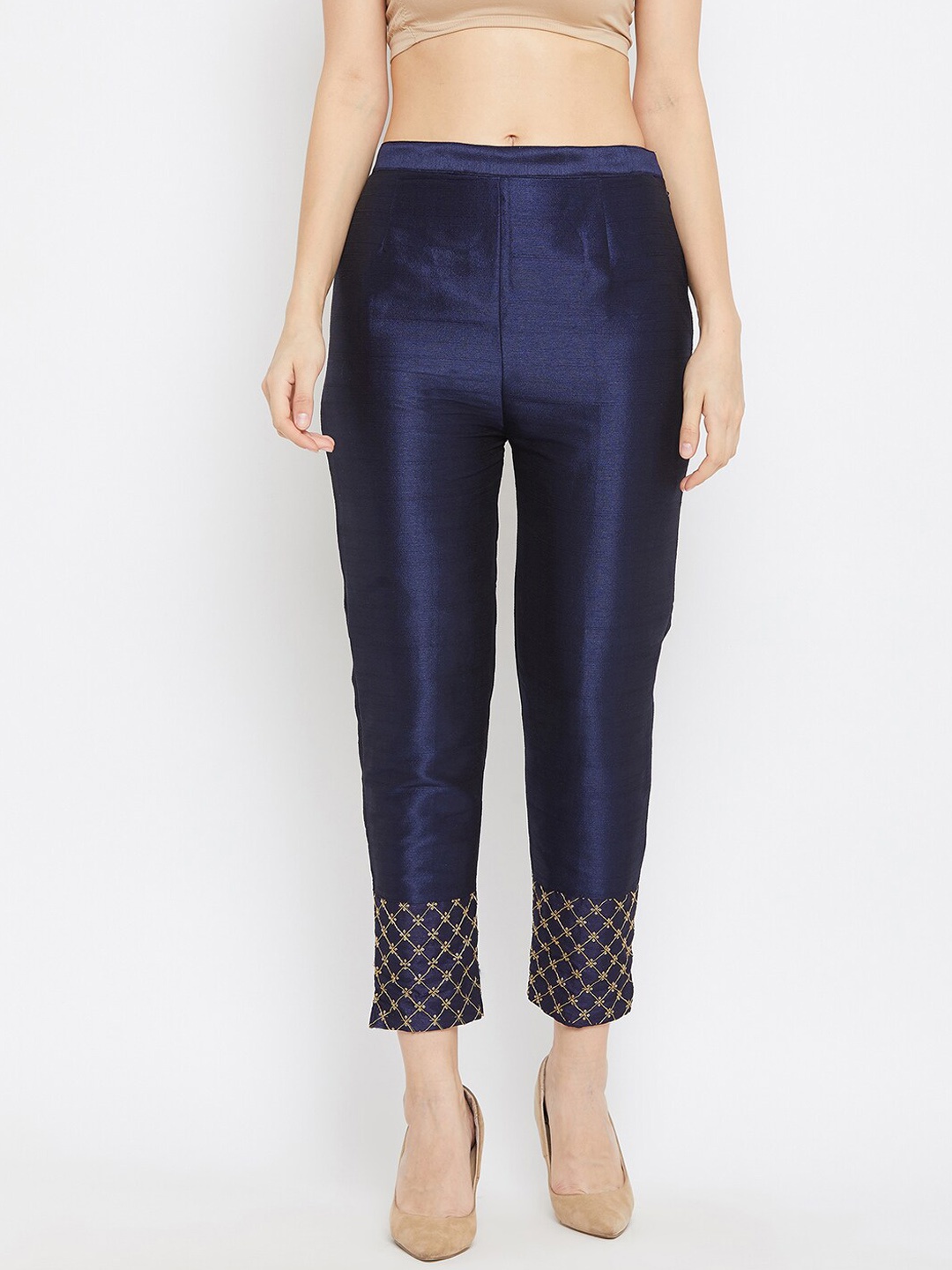 

Clora Creation Women Navy Blue Hem Design Smart Easy Wash Trousers