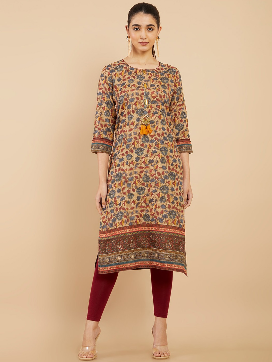 

Soch Women Beige & Blue Ethnic Motifs Printed Kurta