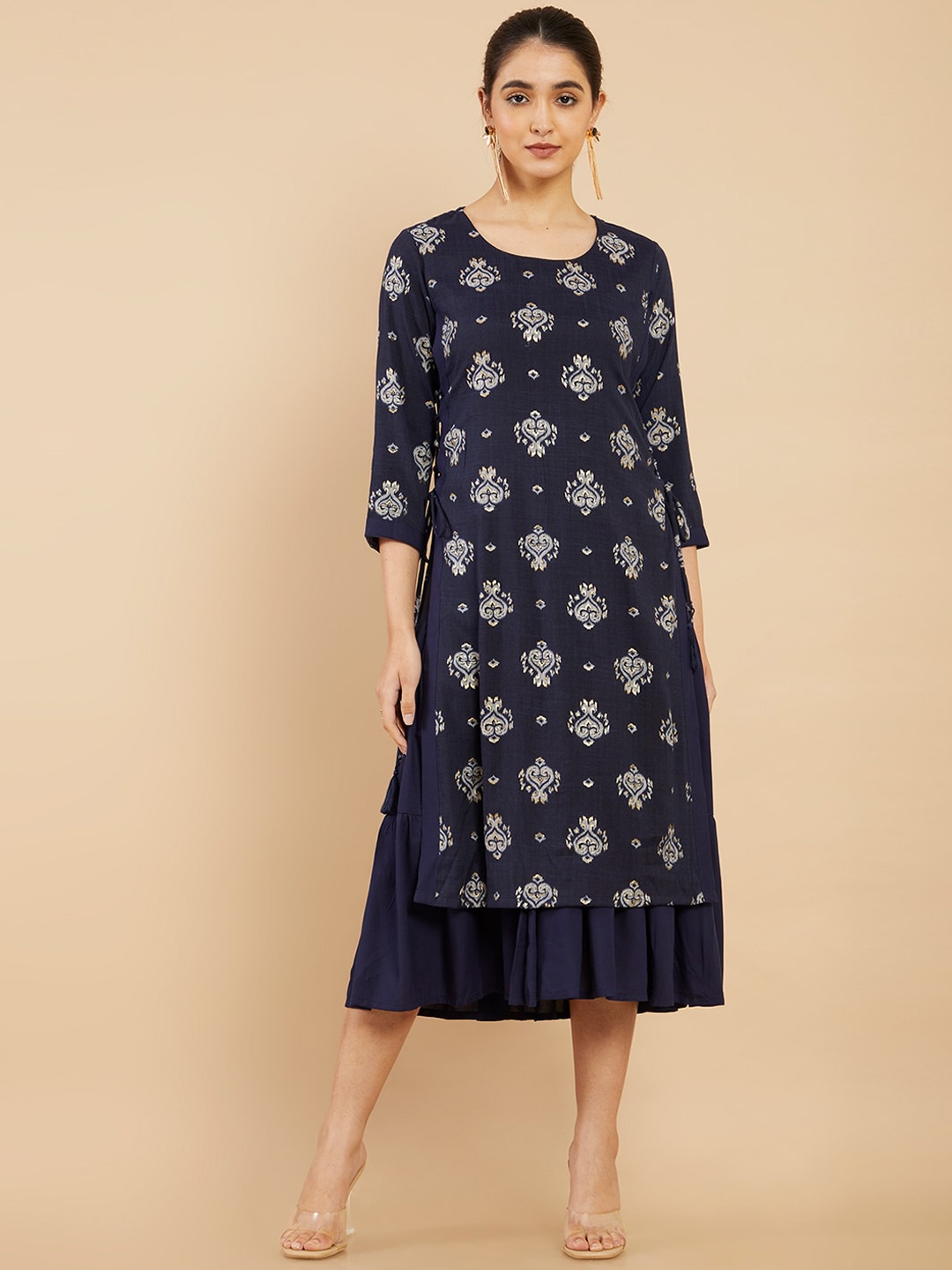 

Soch Women Navy Blue Ethnic Motifs Printed Kurta