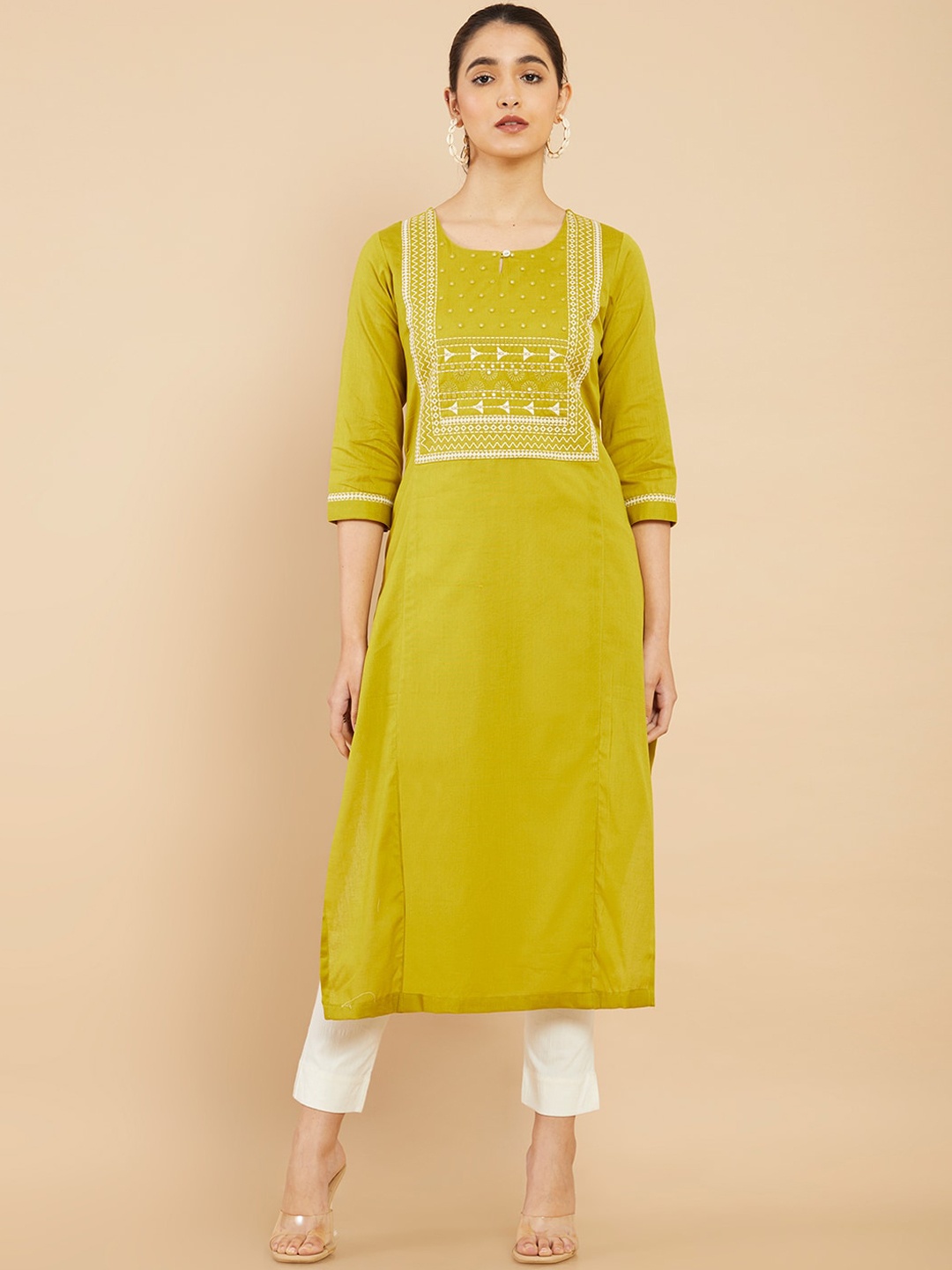 

Soch Women Green Ethnic Motifs Yoke Design Thread Work Kurta