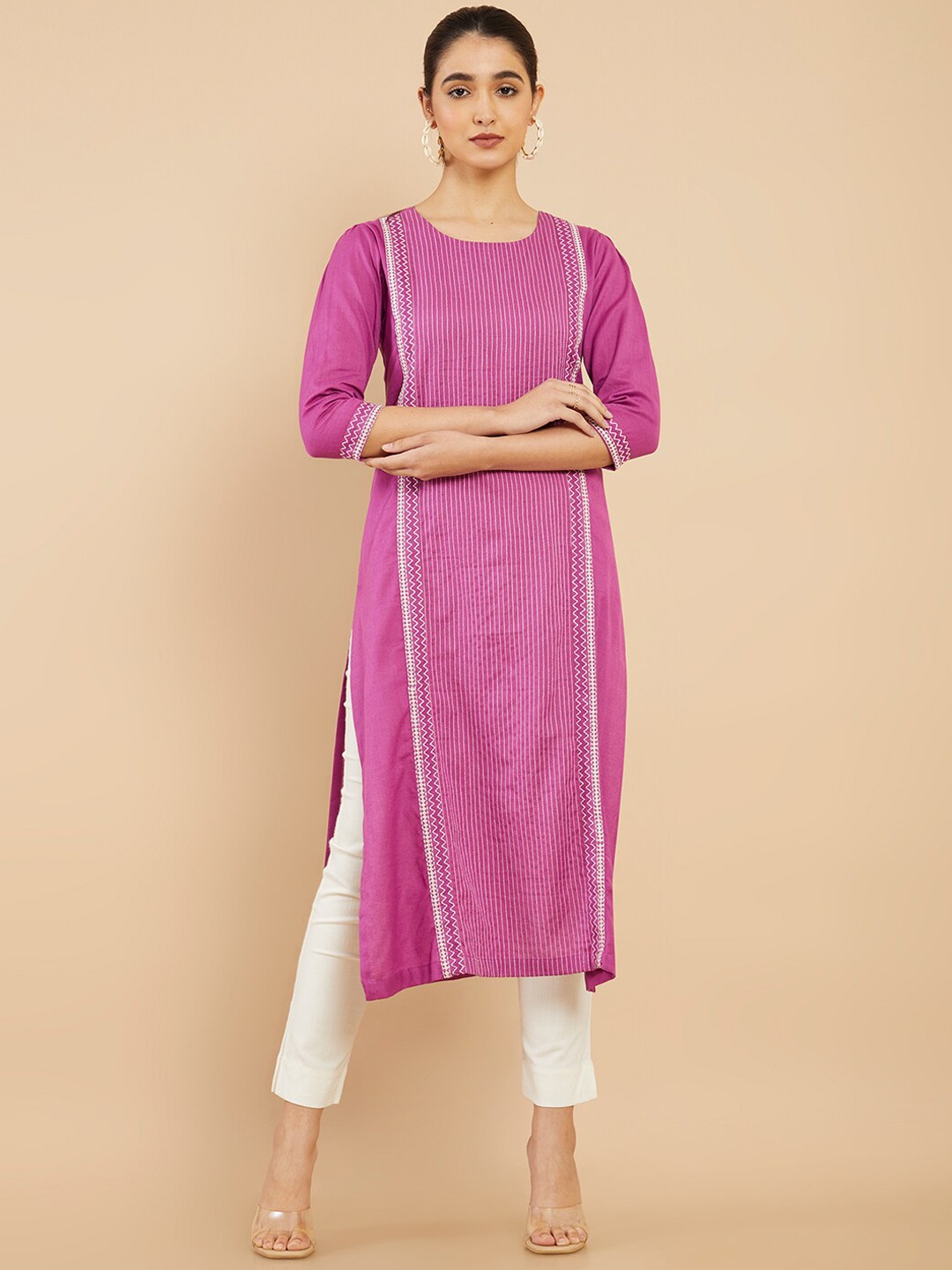

Soch Women Purple Striped Kurta