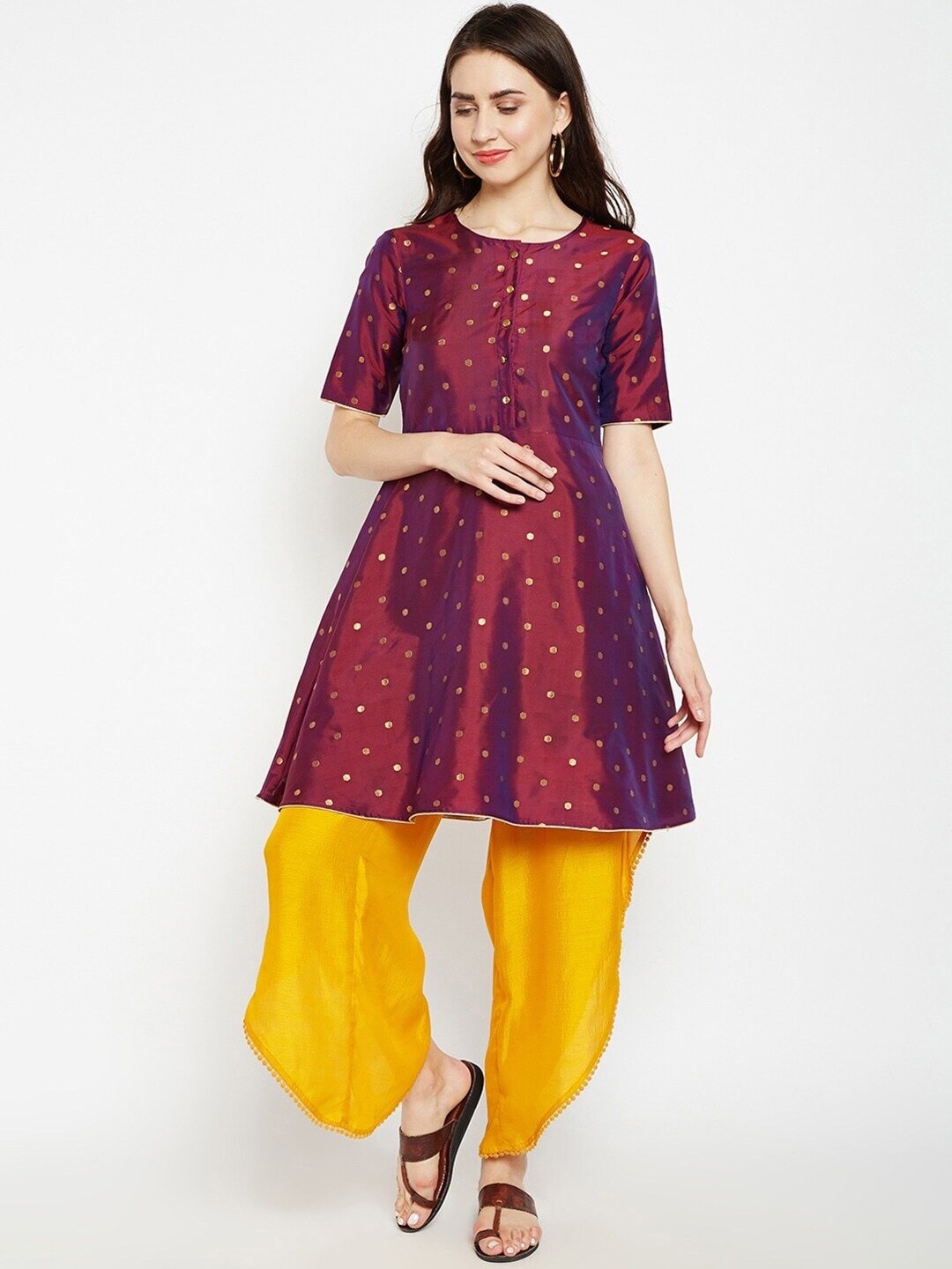 

Be Indi Women Burgundy Woven Design Anarkali Kurta