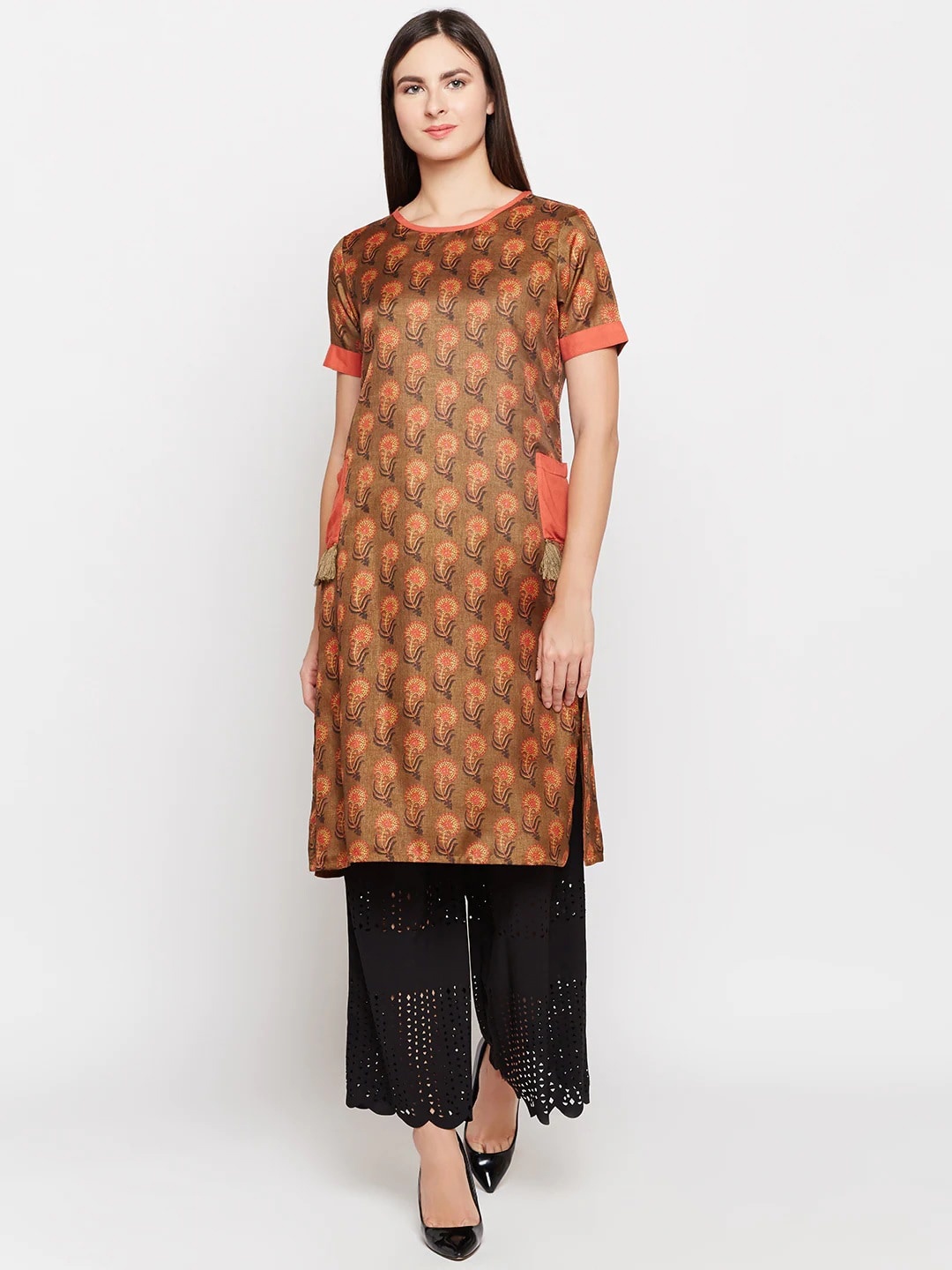 

Be Indi Women Olive Green Ethnic Motifs Pure Cotton Kurta