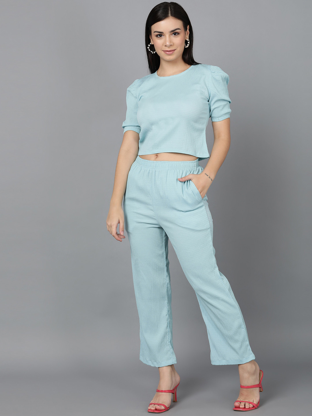 

Sangria Women Blue Self-Design Co-Ords Set