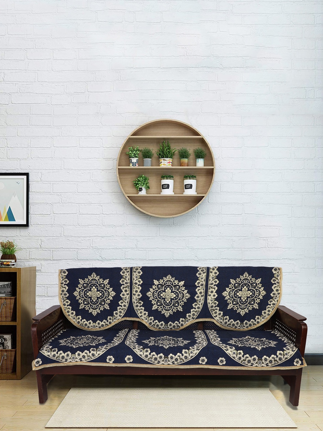 

MODEFE Set of 6 Navy Blue & Beige Floral Printed Sofa Covers