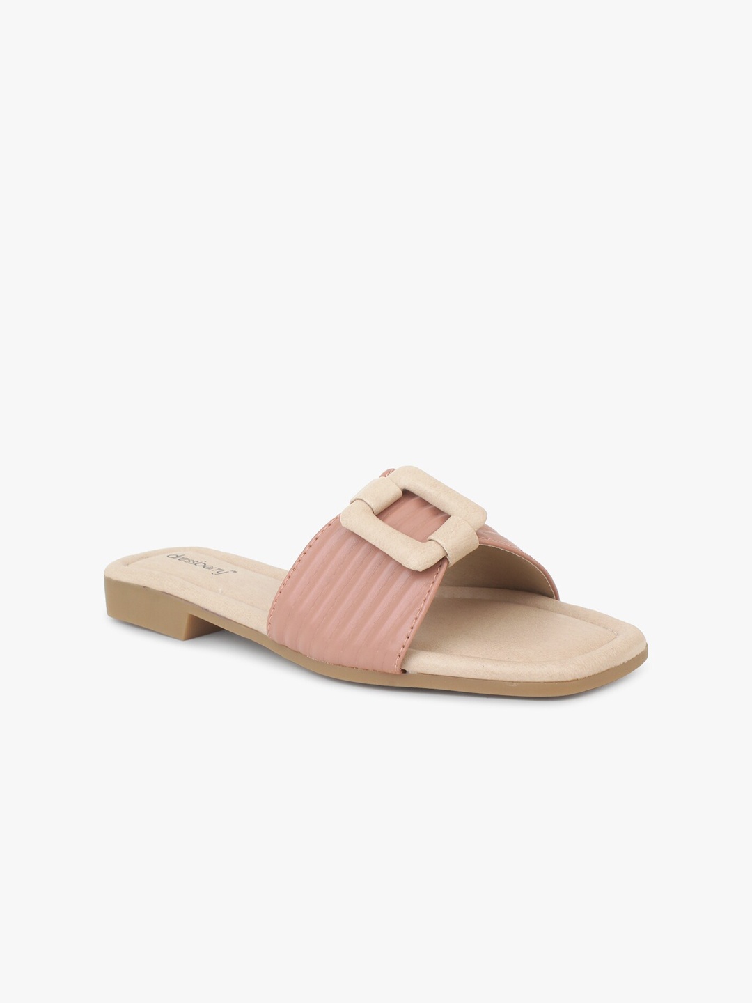 

DressBerry Women Nude-Coloured Colourblocked Open Toe Flats With Buckles