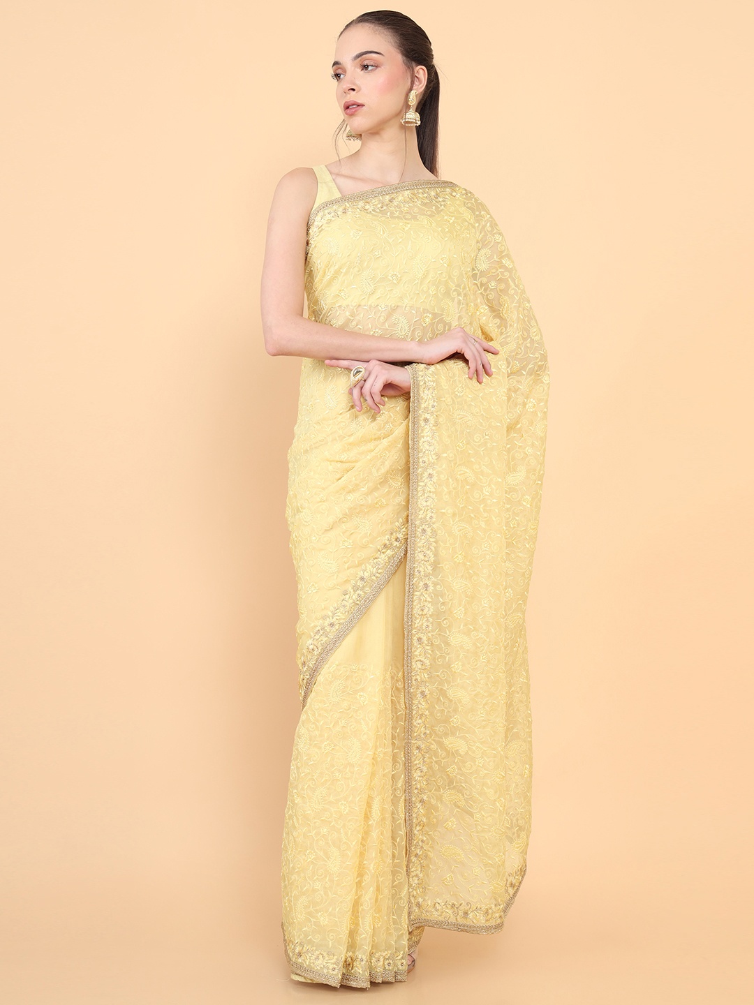

Soch Yellow Embellished Embroidered Organza Saree