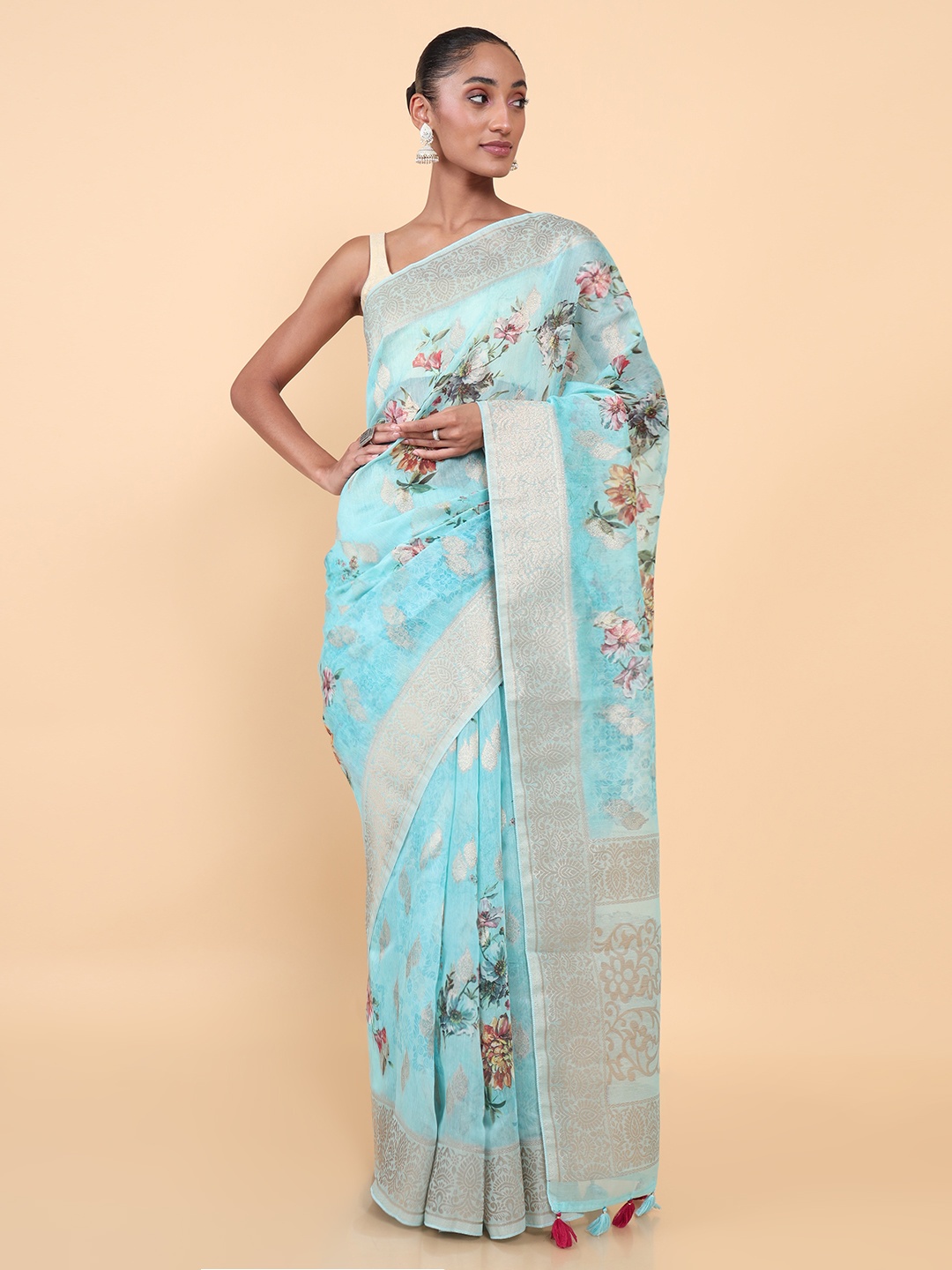 

Soch Blue Floral Zari Saree