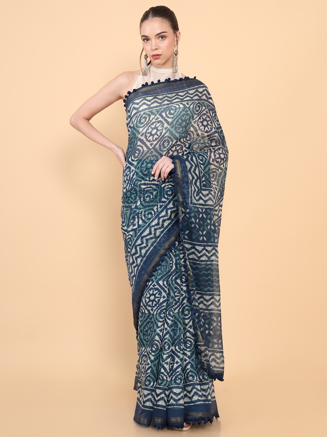 

Soch Blue & White Batik Pure Cotton Saree