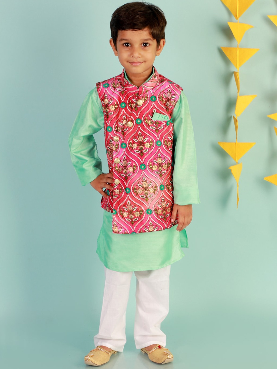 

KID1 Boys Pink Floral Printed Kurta with Pyjamas