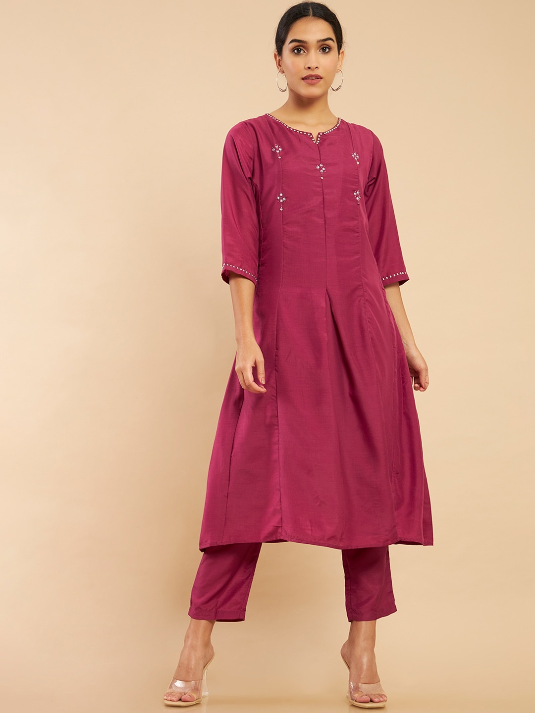

Soch Women Pink Sequinned Kurta with Trousers