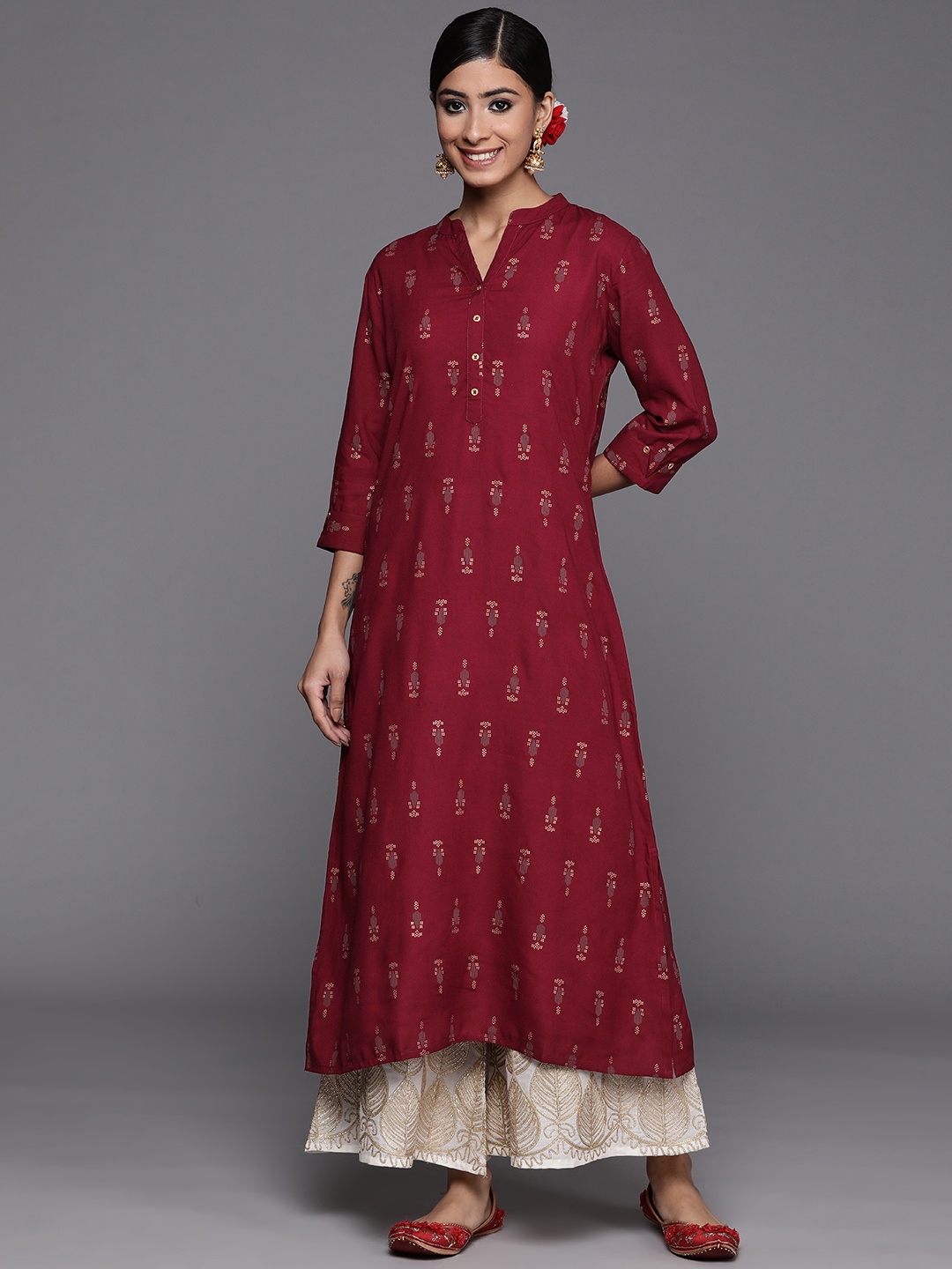 

Libas Women Maroon Ethnic Motifs Printed Kurta