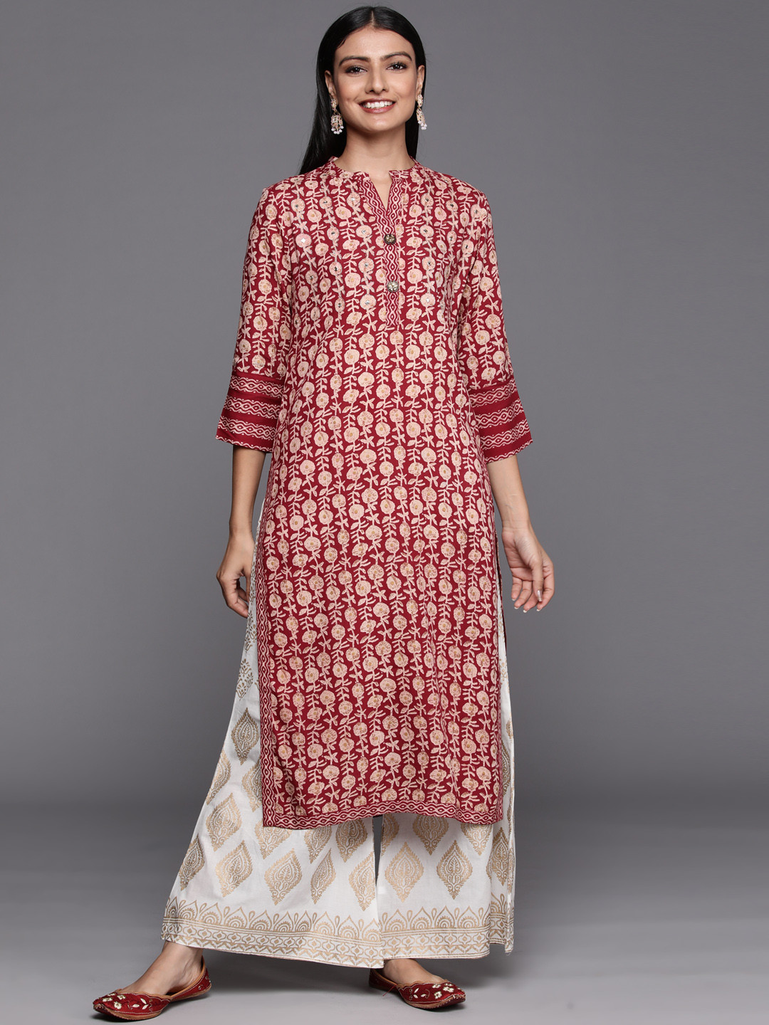 

Libas Women Maroon Ethnic Motifs Printed Kurta