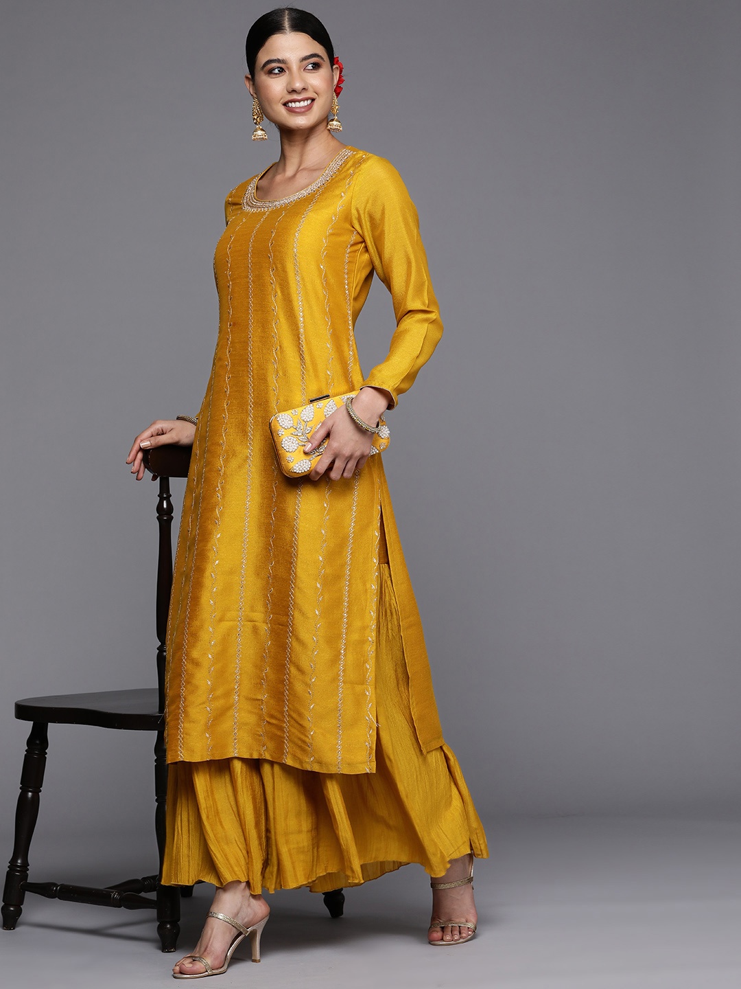 

Libas Women Mustard Yellow Embroidered Kurta