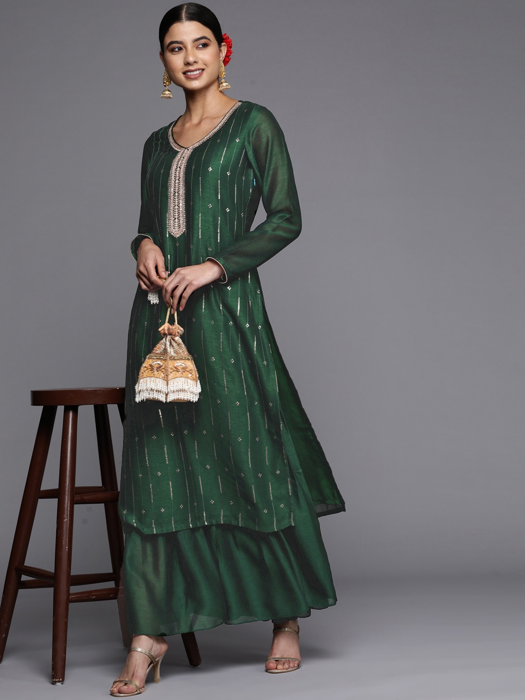 

Libas Women Green Flared Ethnic Sharara