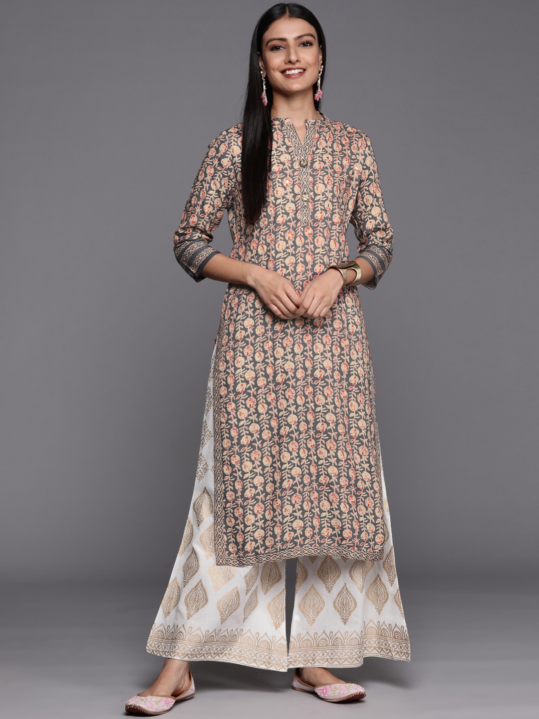 

Libas Women Grey & Beige Ethnic Motifs Printed Kurta