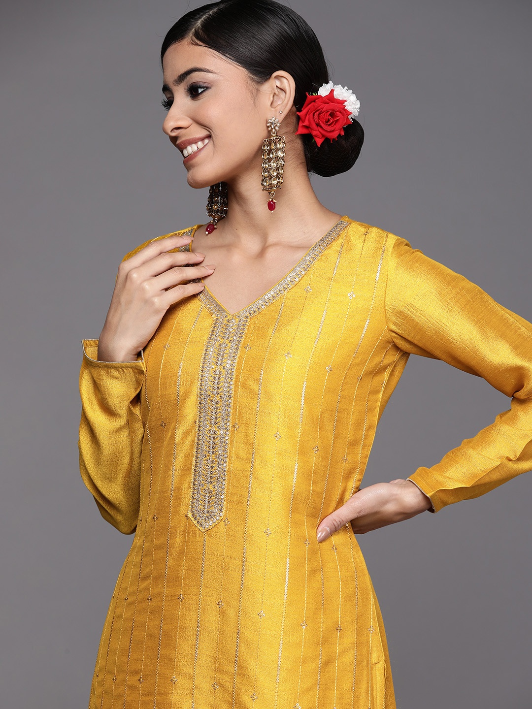 

Libas Women Mustard Yellow Embroidered Kurta