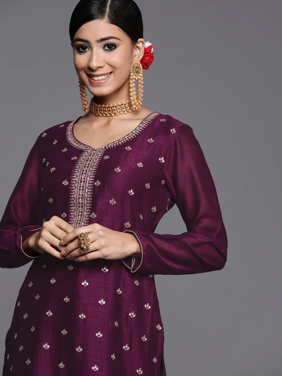 

Libas Women Purple Floral Embroidered Kurta