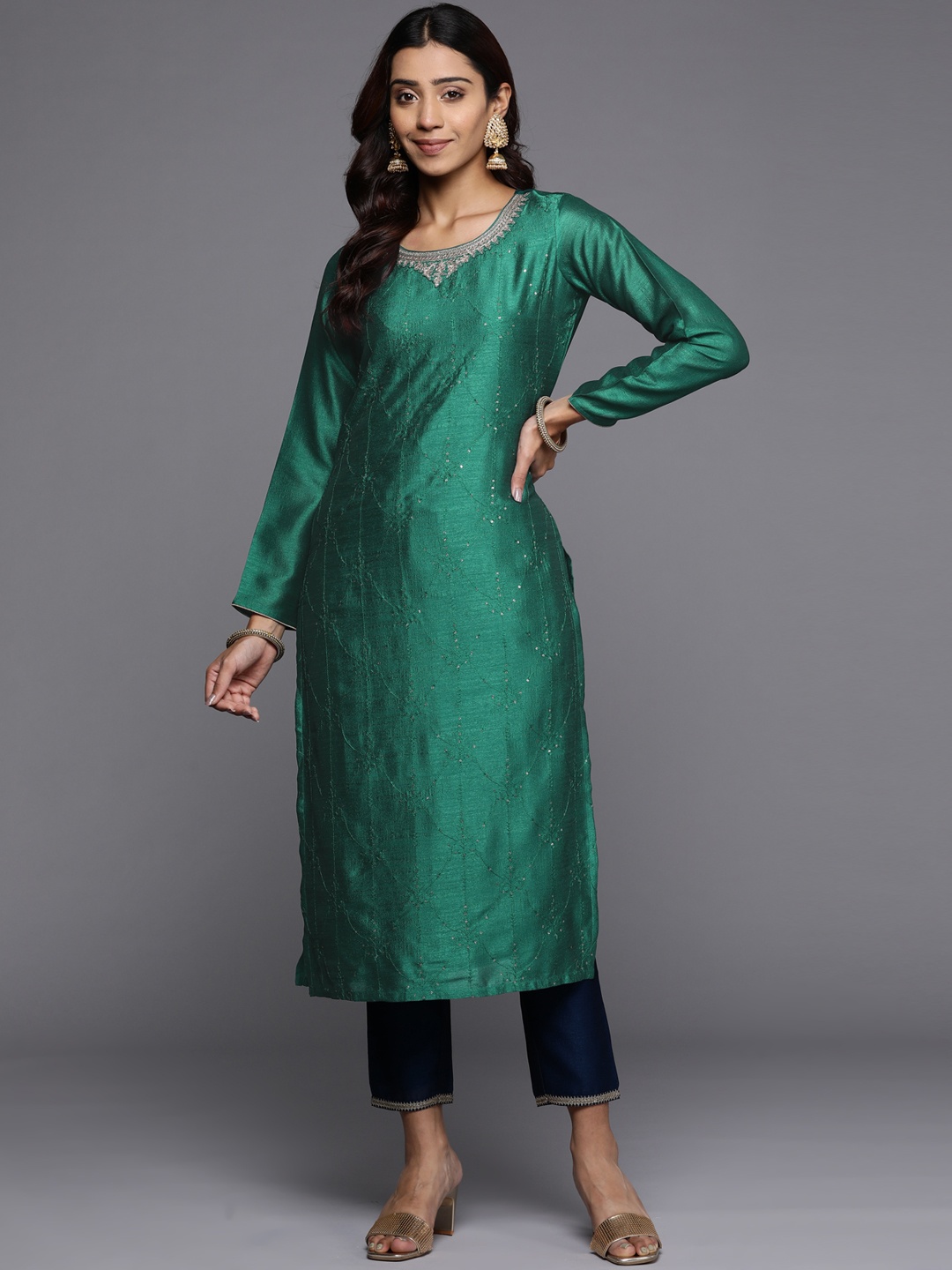 

Libas Women Ethnic Motifs Embroidered Kurta, Green