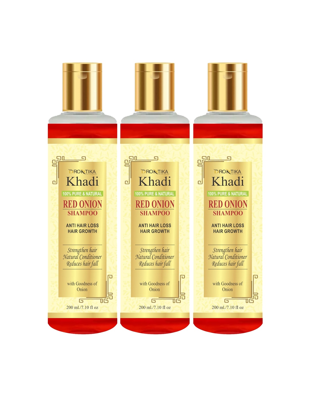 

DRONTIKA Set of 3 Khadi Pure & Natural Red Onion Shampoo - 200 ml each, Yellow