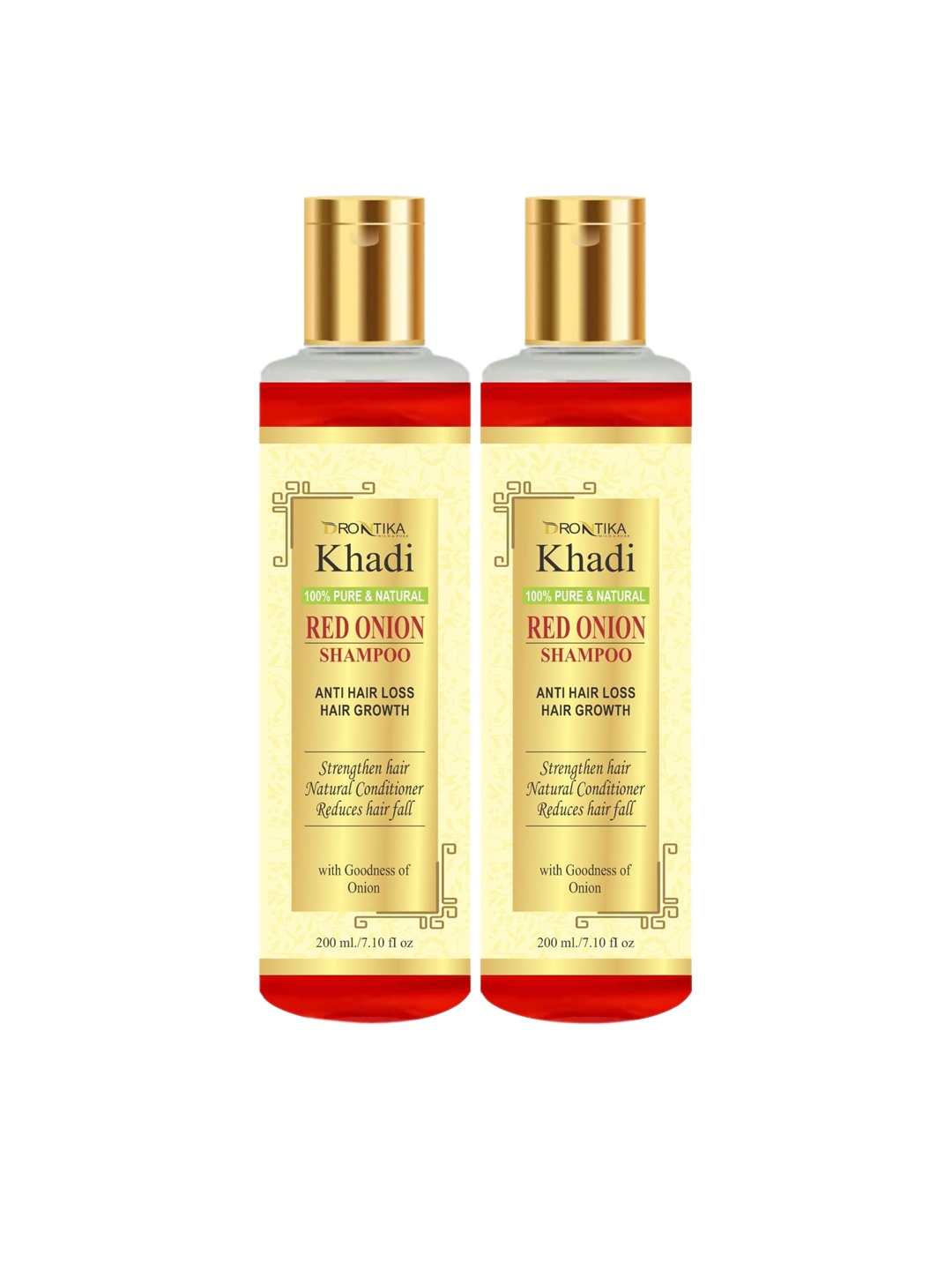 

DRONTIKA Set of 2 Khadi Pure & Natural Red Onion Shampoo For Hair Growth - 200ml Each, Gold