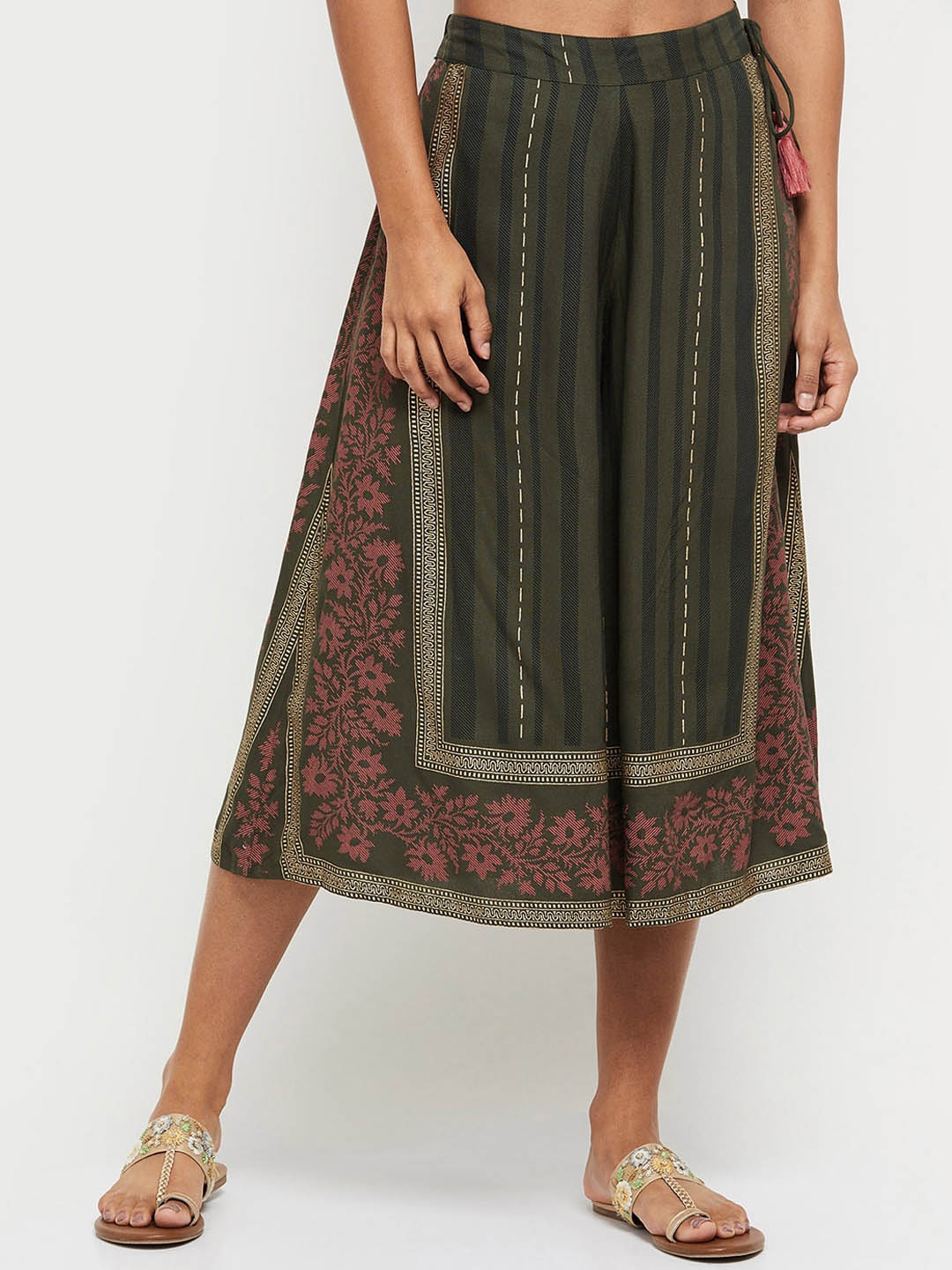 

max Women Green Ethnic Motifs Printed Culottes