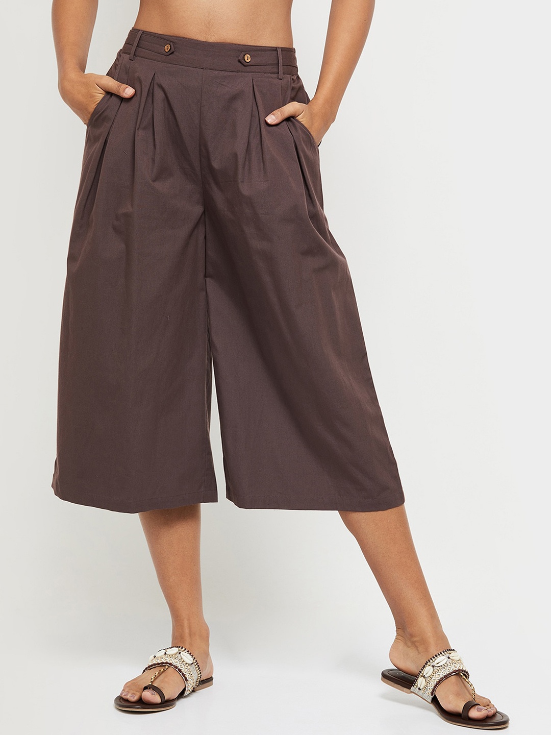 

max Women Brown Solid Pleated Culottes