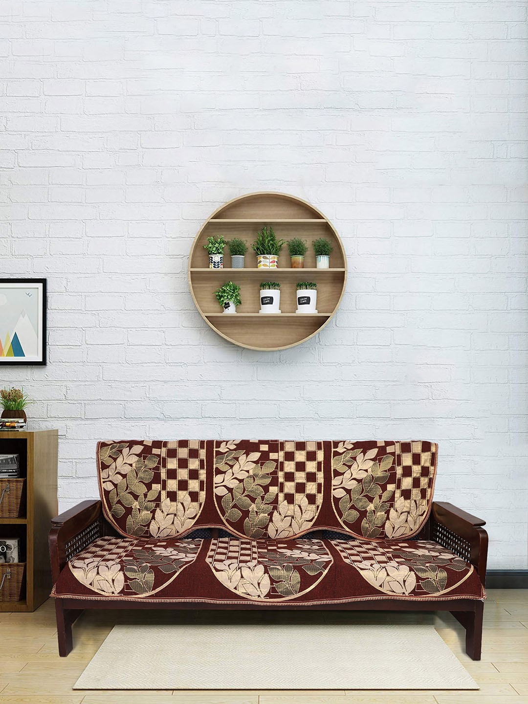 

MODEFE Maroon Printed Cotton Sofa Covers