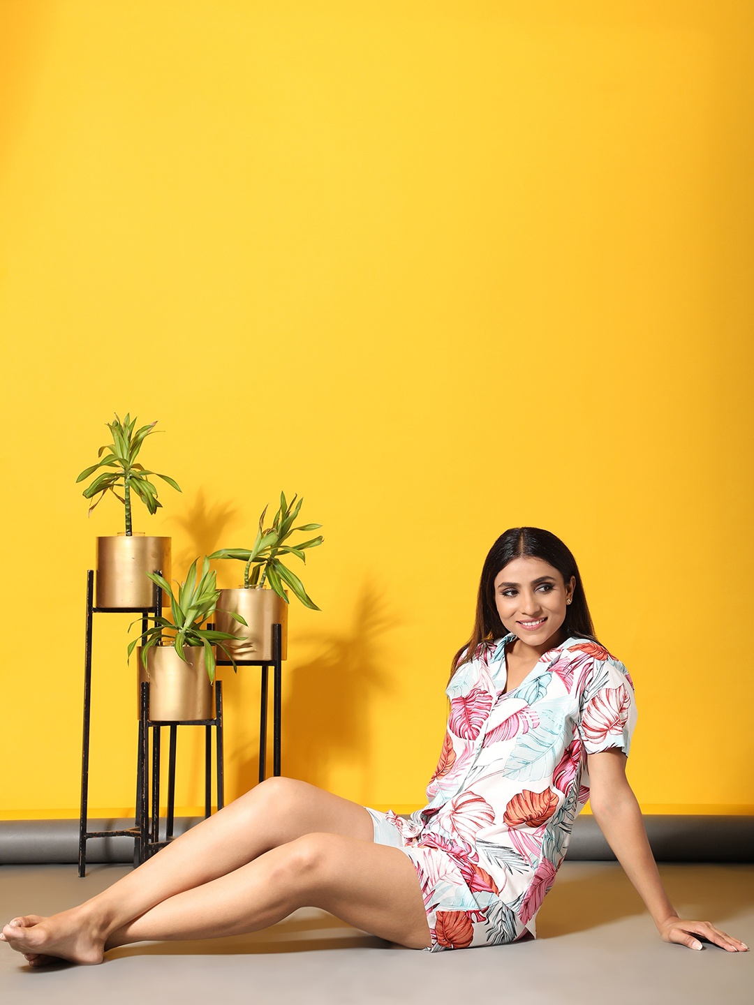 

BStories Women Pink & Green Printed Night suit
