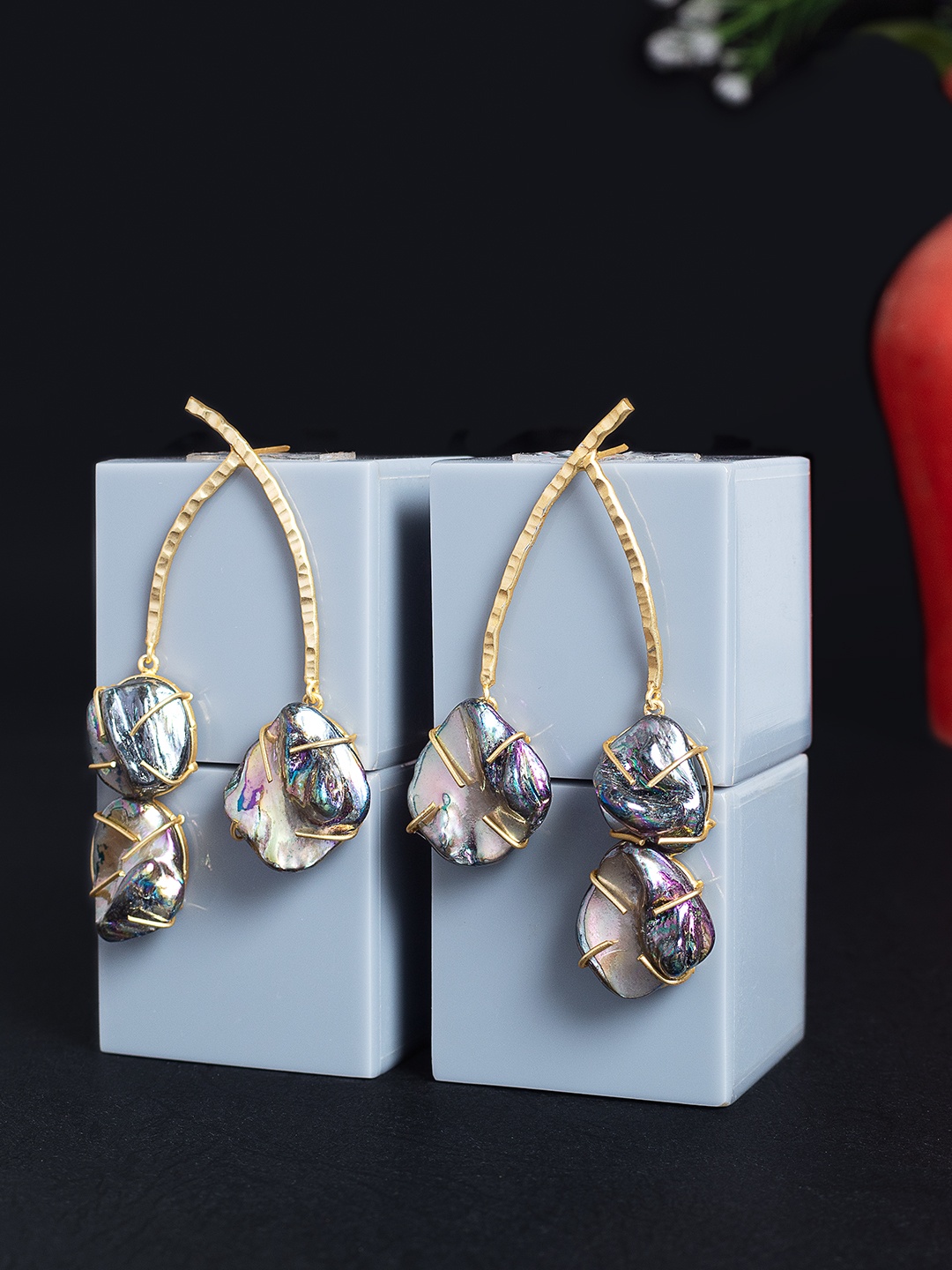 

Golden Peacock Gold-Toned Contemporary Danglers Stone Studded Drop Earrings