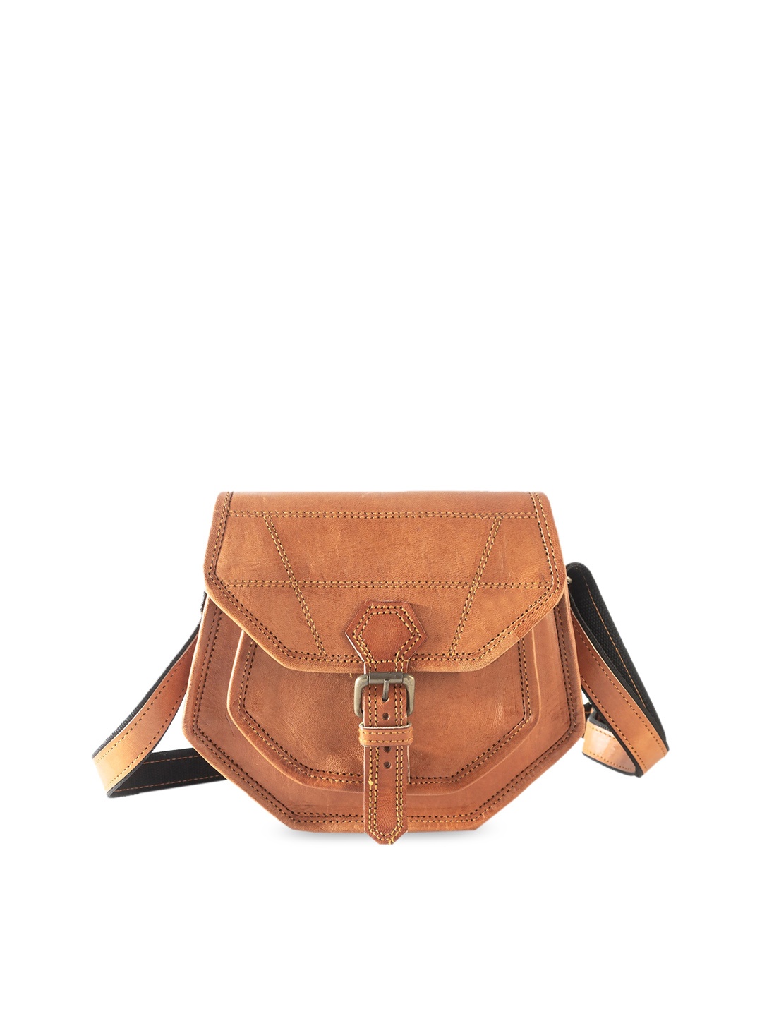 

Goatter Tan Leather Structured Sling Bag