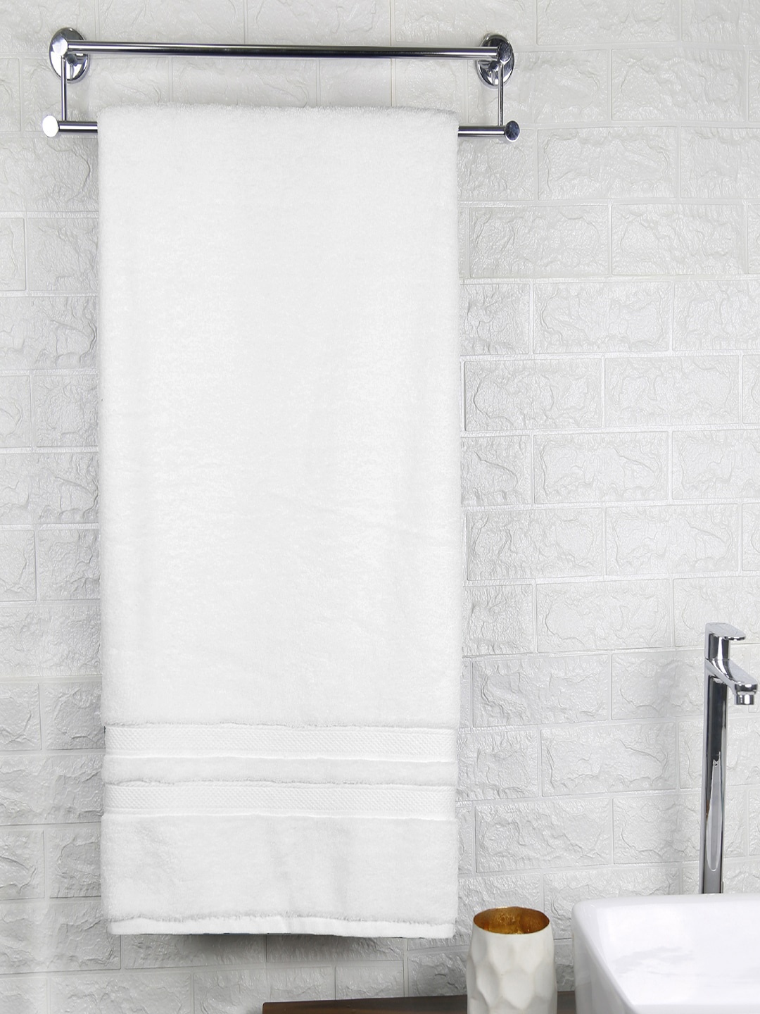 

MYTRIDENT White Solid Pure Cotton 650 GSM Bath Towel