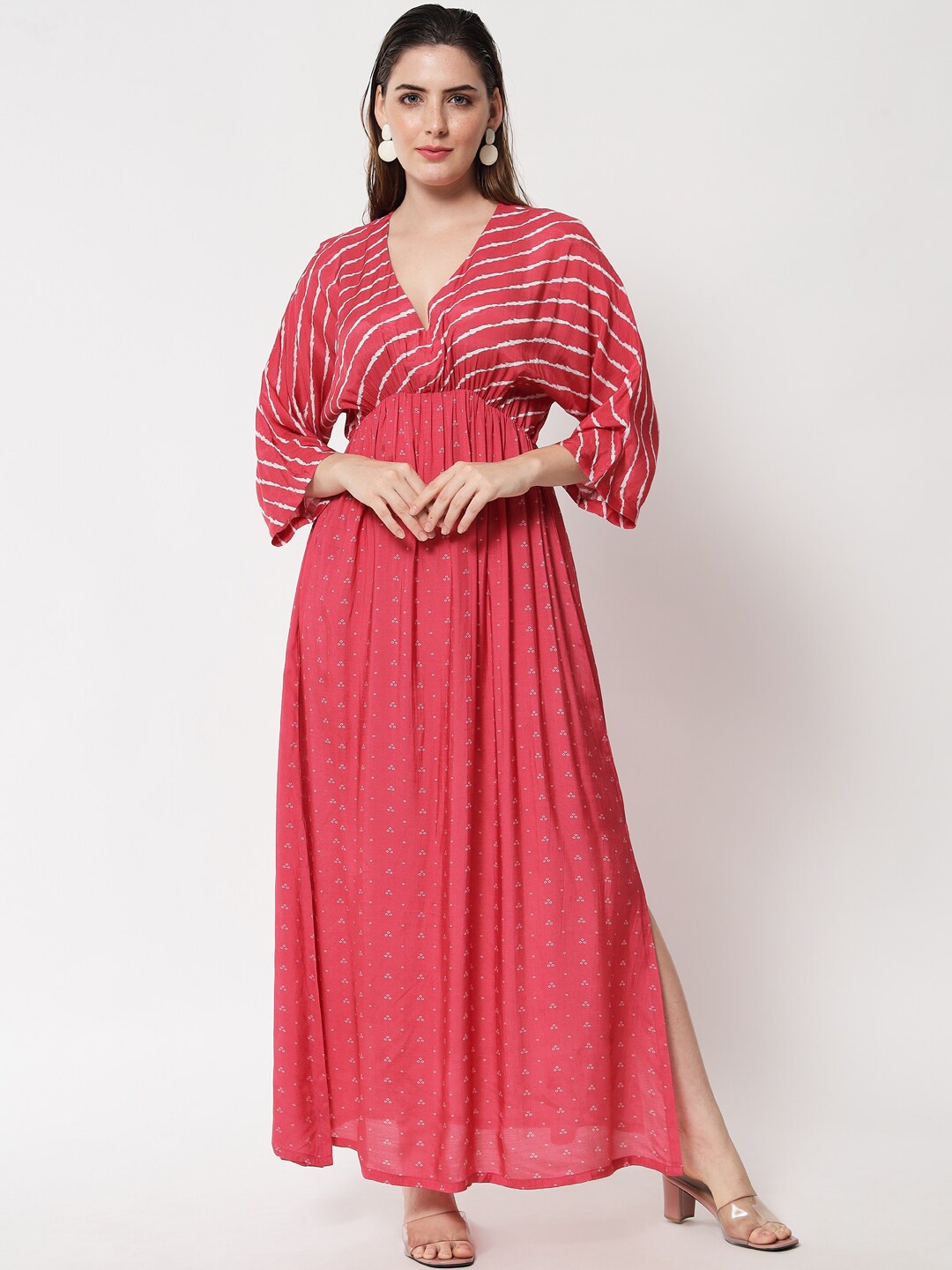 

trueBrowns Pink & White Ethnic Motifs Maxi Dress