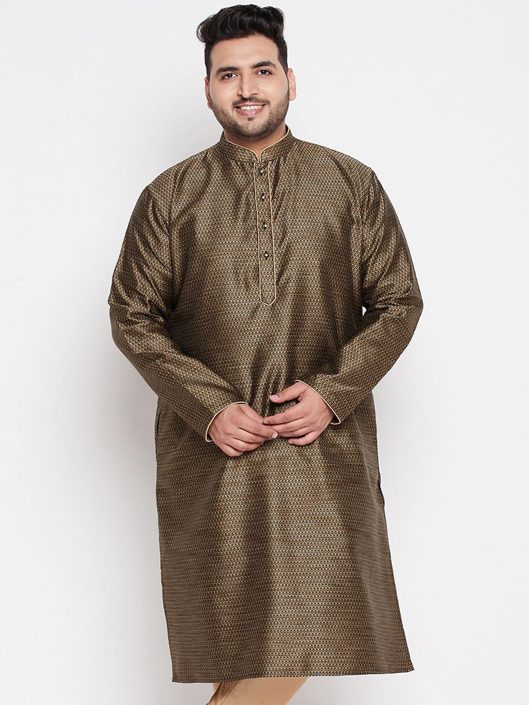 

VASTRAMAY Men Brown Silk Blend Jacquard Kurta