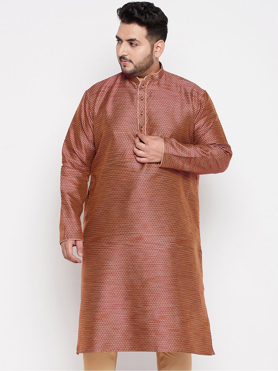 

VASTRAMAY Men Maroon Silk Blend Jacquard Kurta