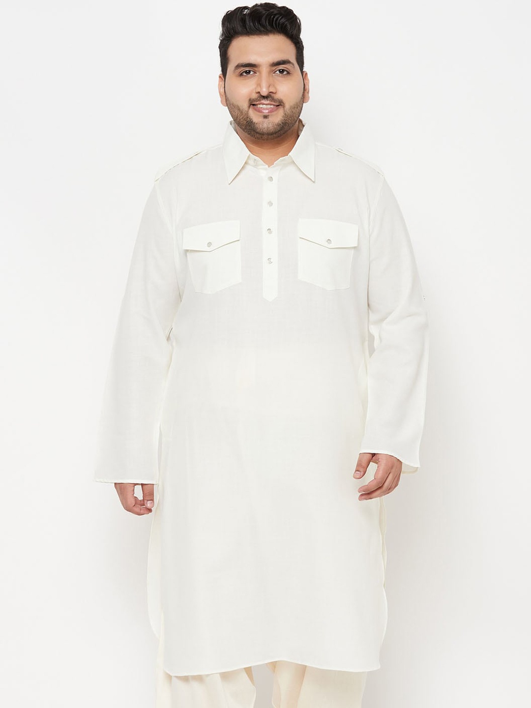 

VASTRAMAY PLUS Men Off White Pathani Cotton Blend Kurta