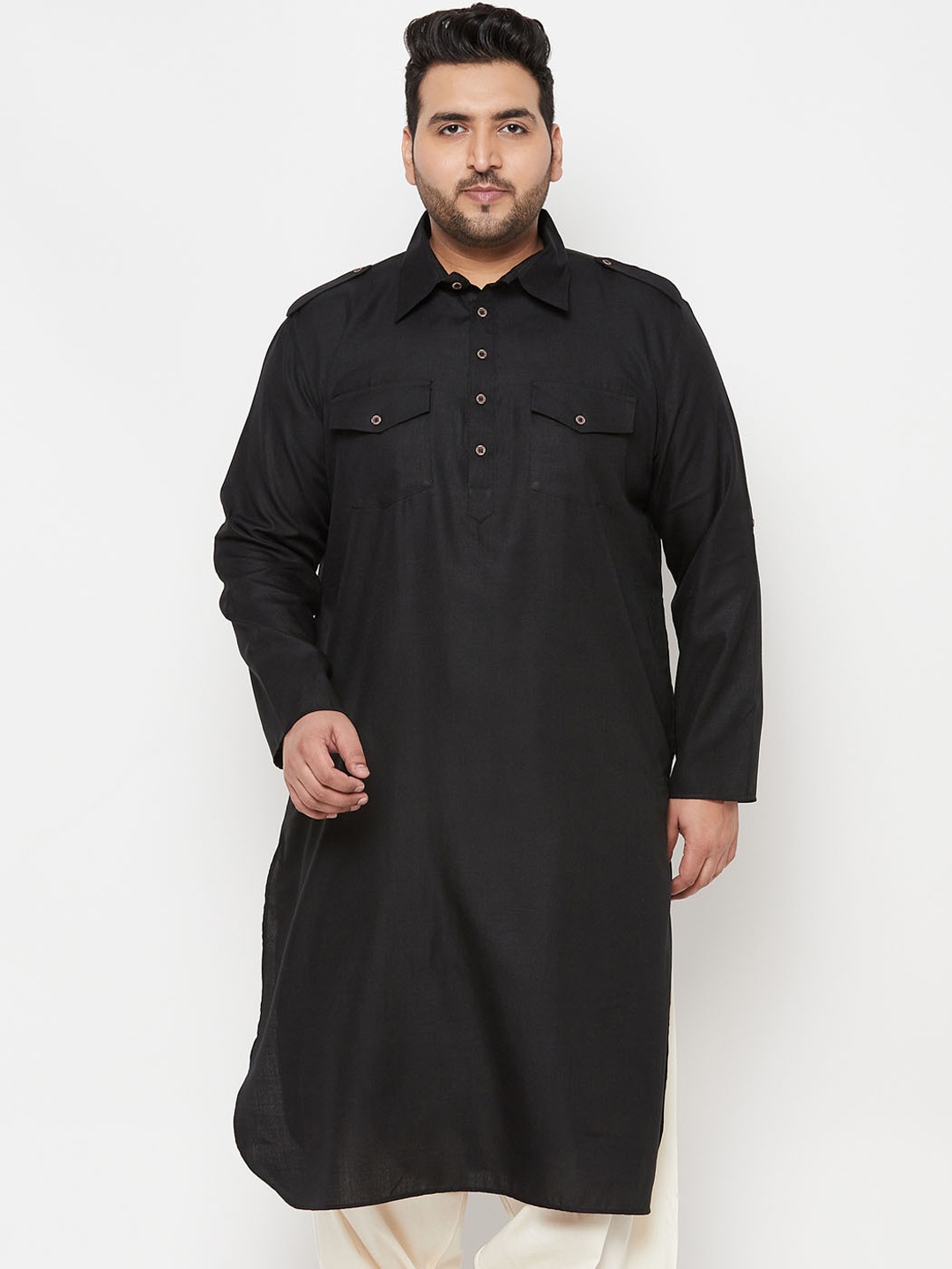 

VASTRAMAY Plus Size Men Black Pathani Kurta