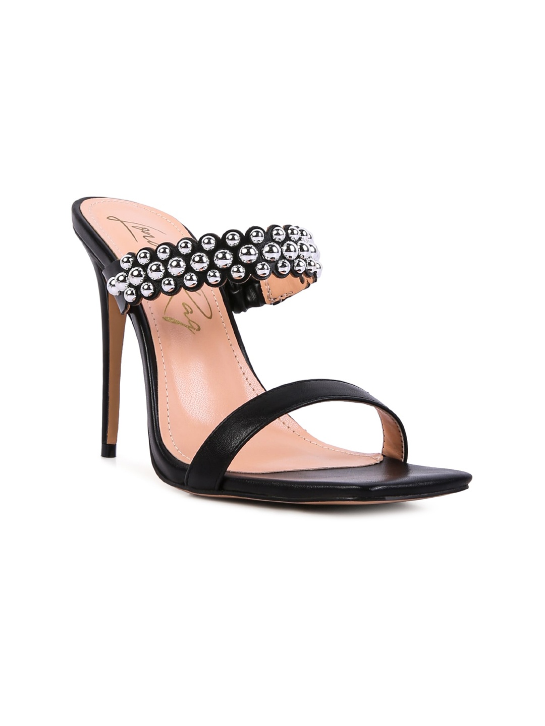 

London Rag Black Embellished High-Top PU Party Stiletto Heels