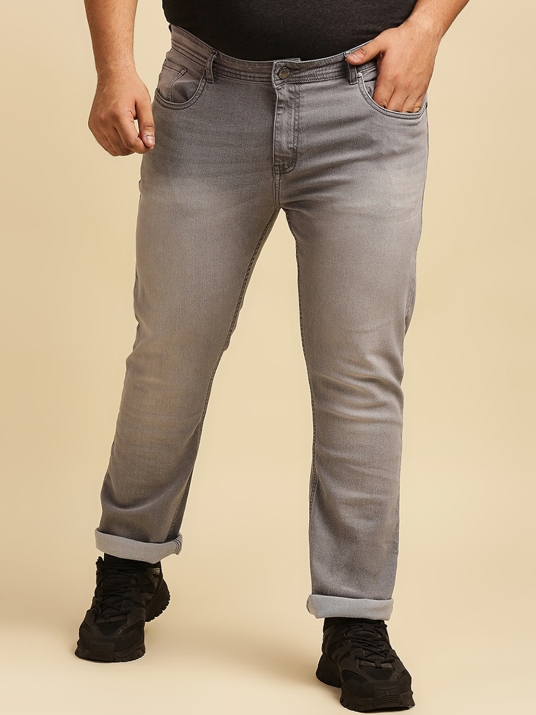 

Freeform by High Star Men Plus Size Grey Slim Fit Light Fade Jeans