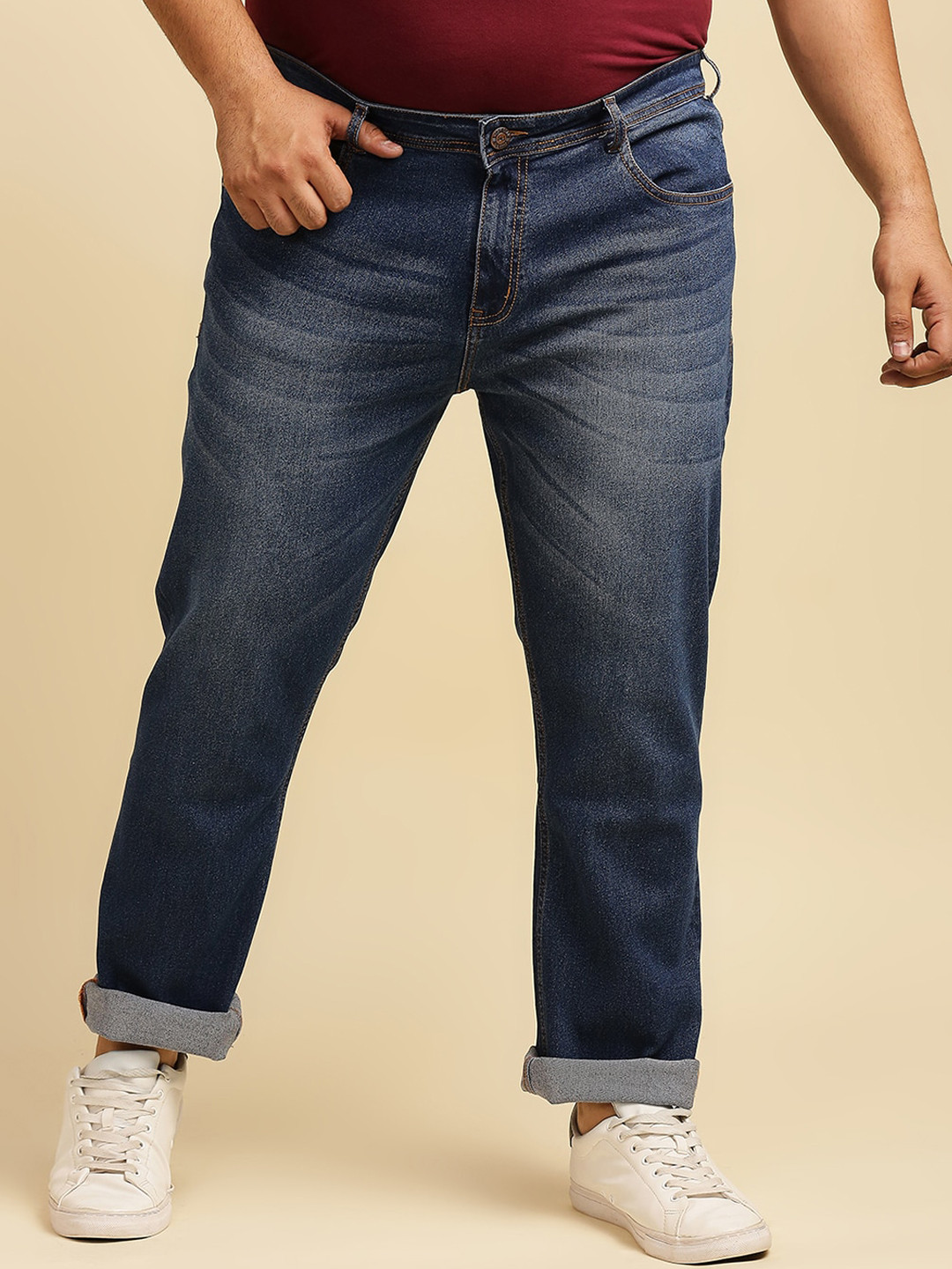 

Freeform by High Star Plus Size Men Blue Slim Fit Light Fade Stretchable Jeans