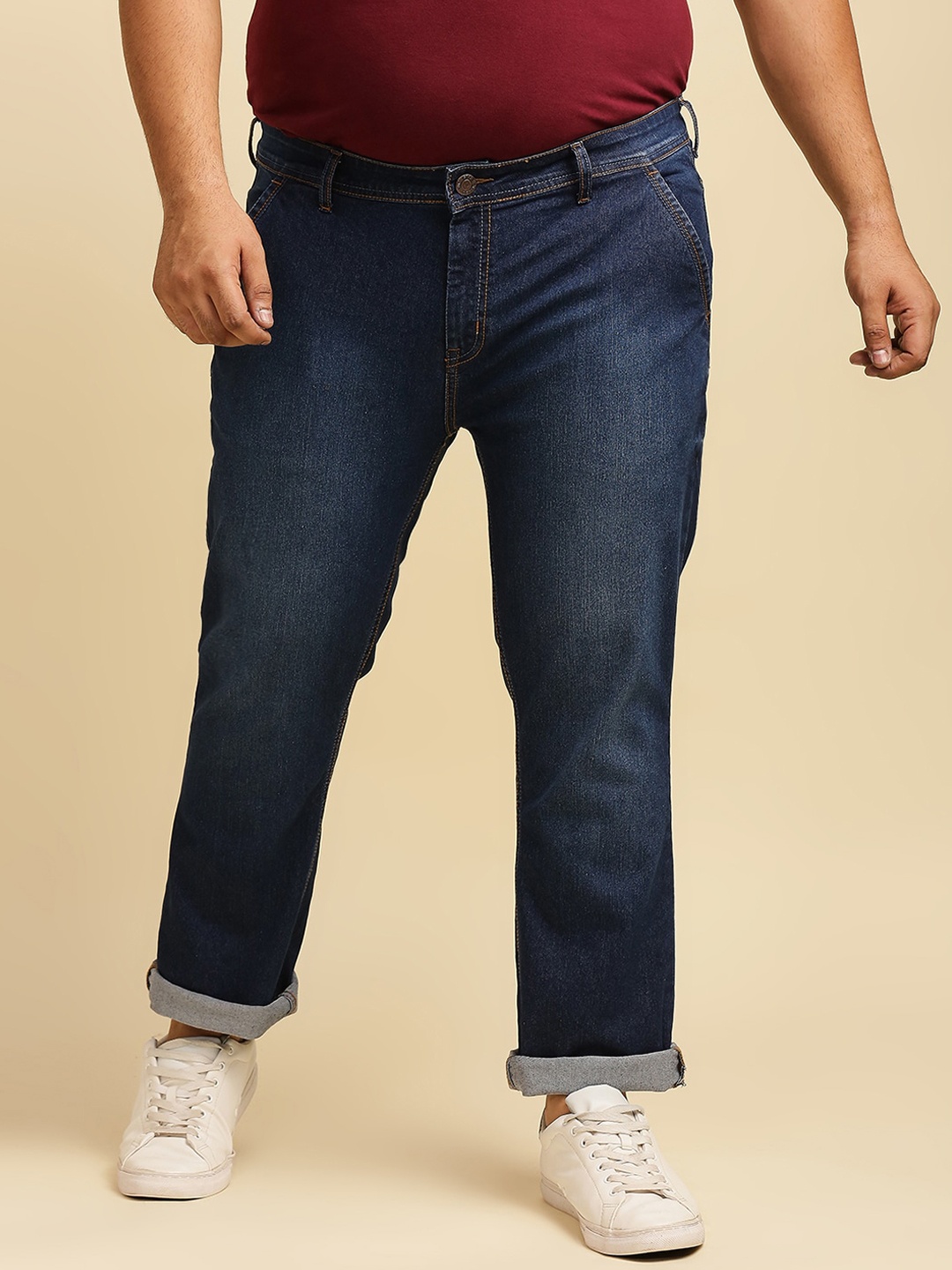 

Freeform by High Star Plus Size Men Blue Slim Fit Light Fade Jeans
