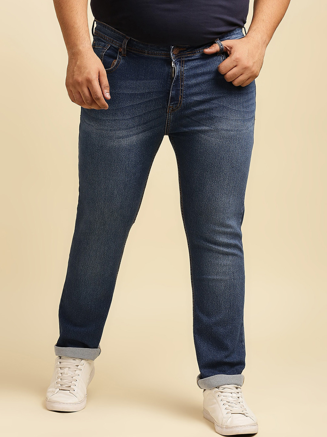 

Freeform by High Star Plus Size Men Blue Slim Fit Light Fade Jeans