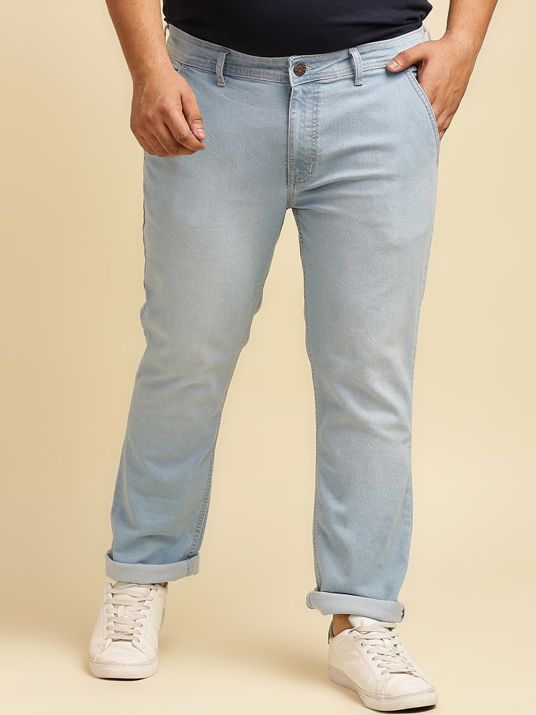 

Freeform by High Star Plus Size Men Blue Slim Fit Light Fade Jeans