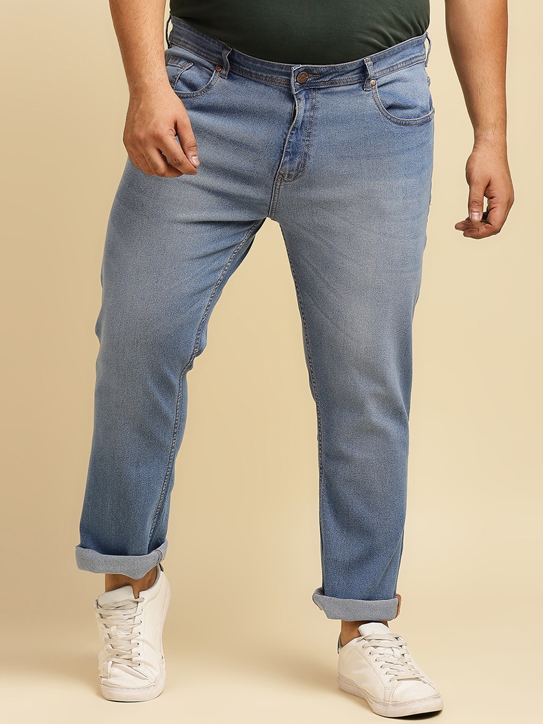 

Freeform by High Star Plus Size Men Blue Slim Fit Light Fade Jeans
