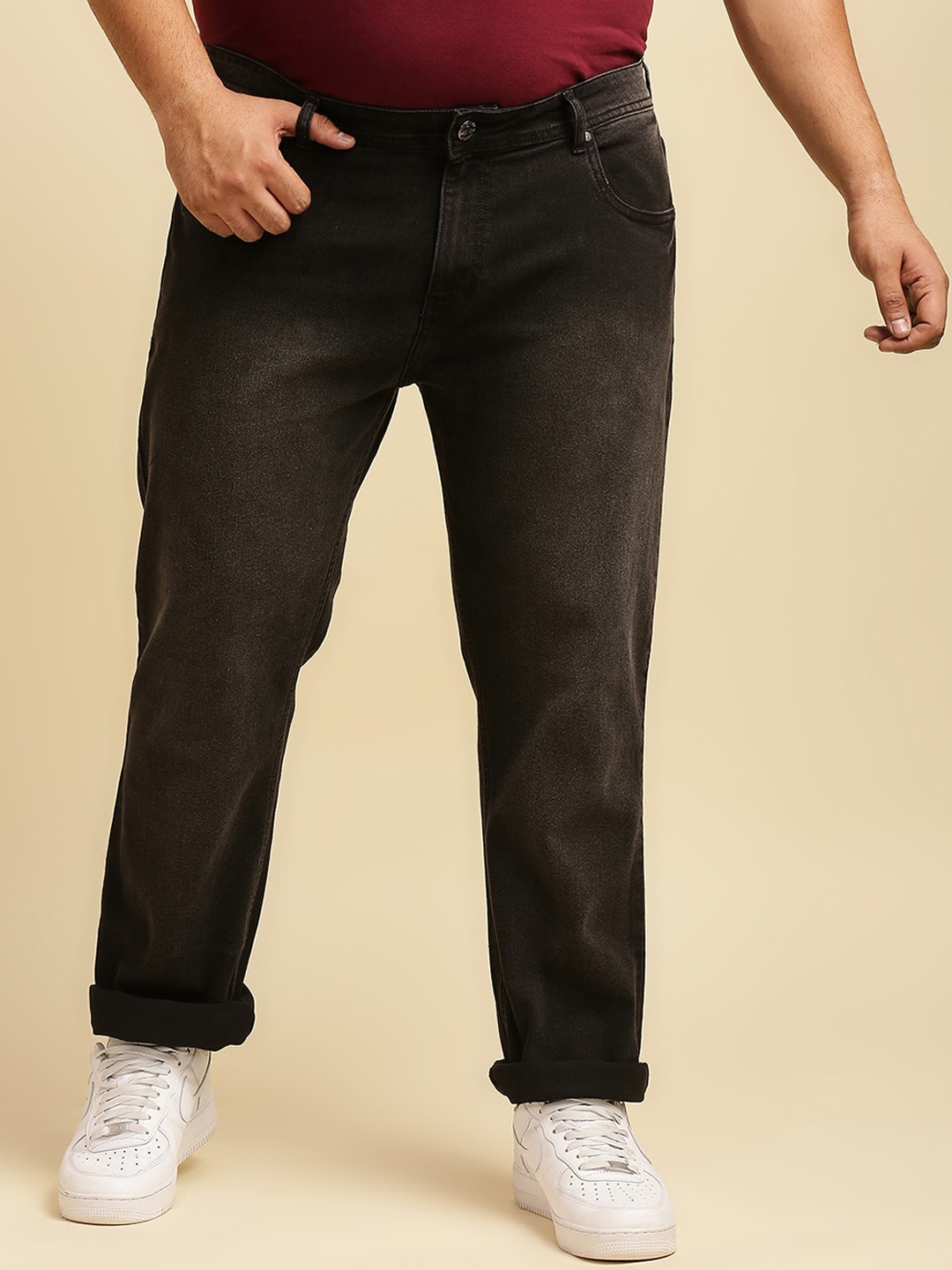 

Freeform by High Star Plus Size Men Black Slim Fit Light Fade Jeans