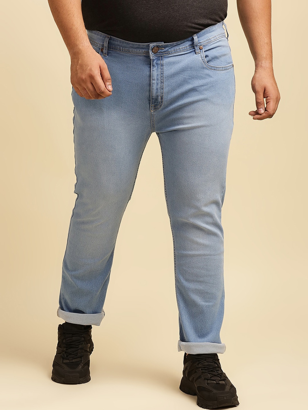 

Freeform by High Star Plus Size Men Blue Slim Fit Light Fade Jeans