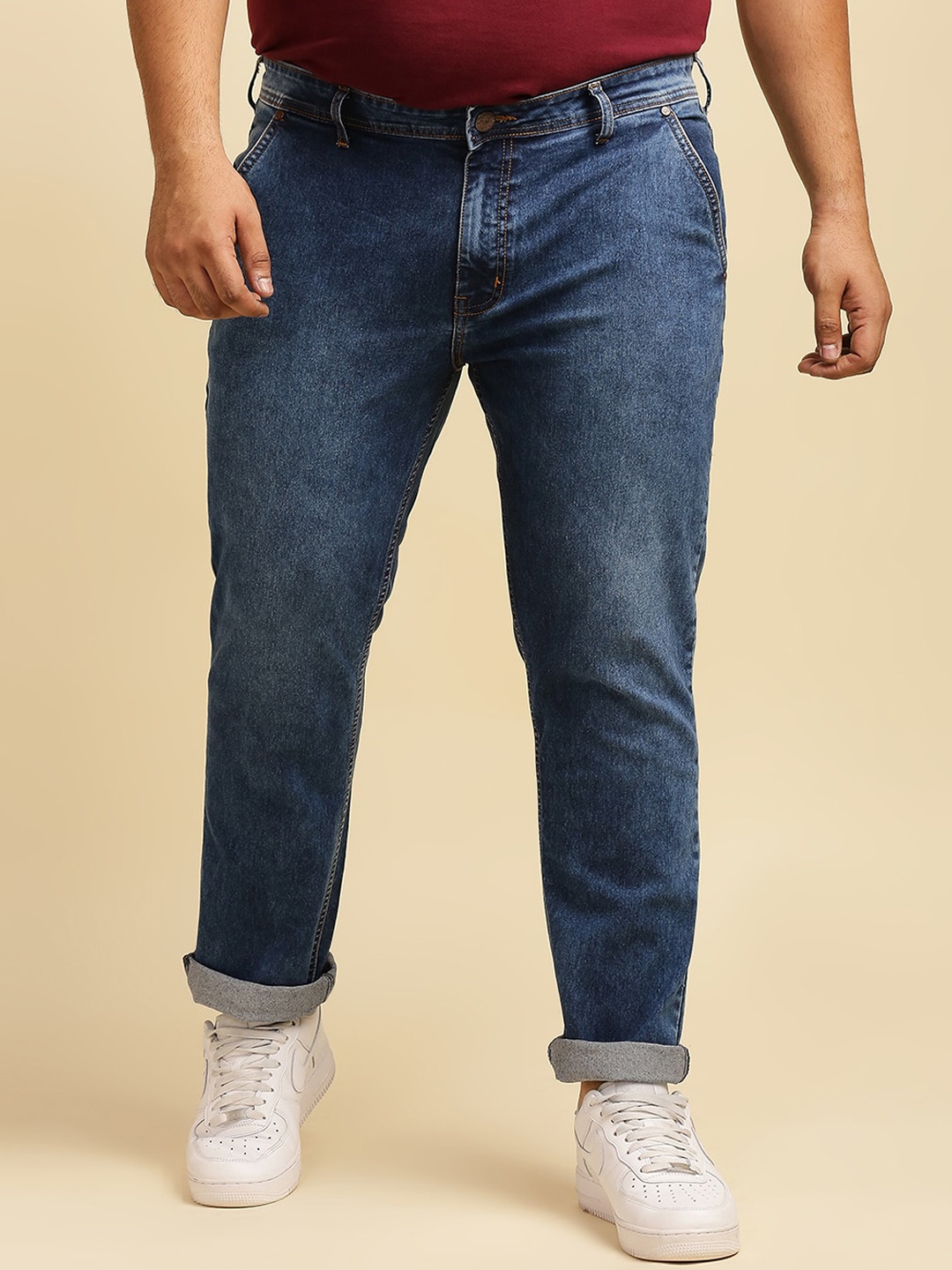 

Freeform by High Star Plus Size Men Blue Slim Fit Light Fade Jeans