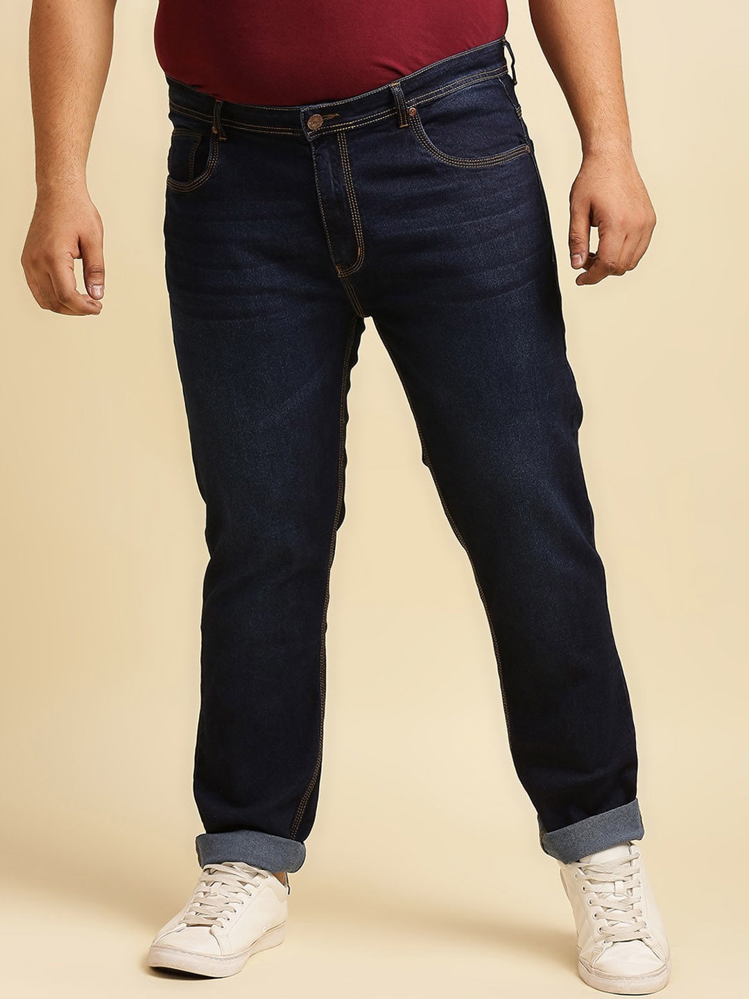 

Freeform by High Star Plus Size Men Blue Slim Fit Light Fade Jeans