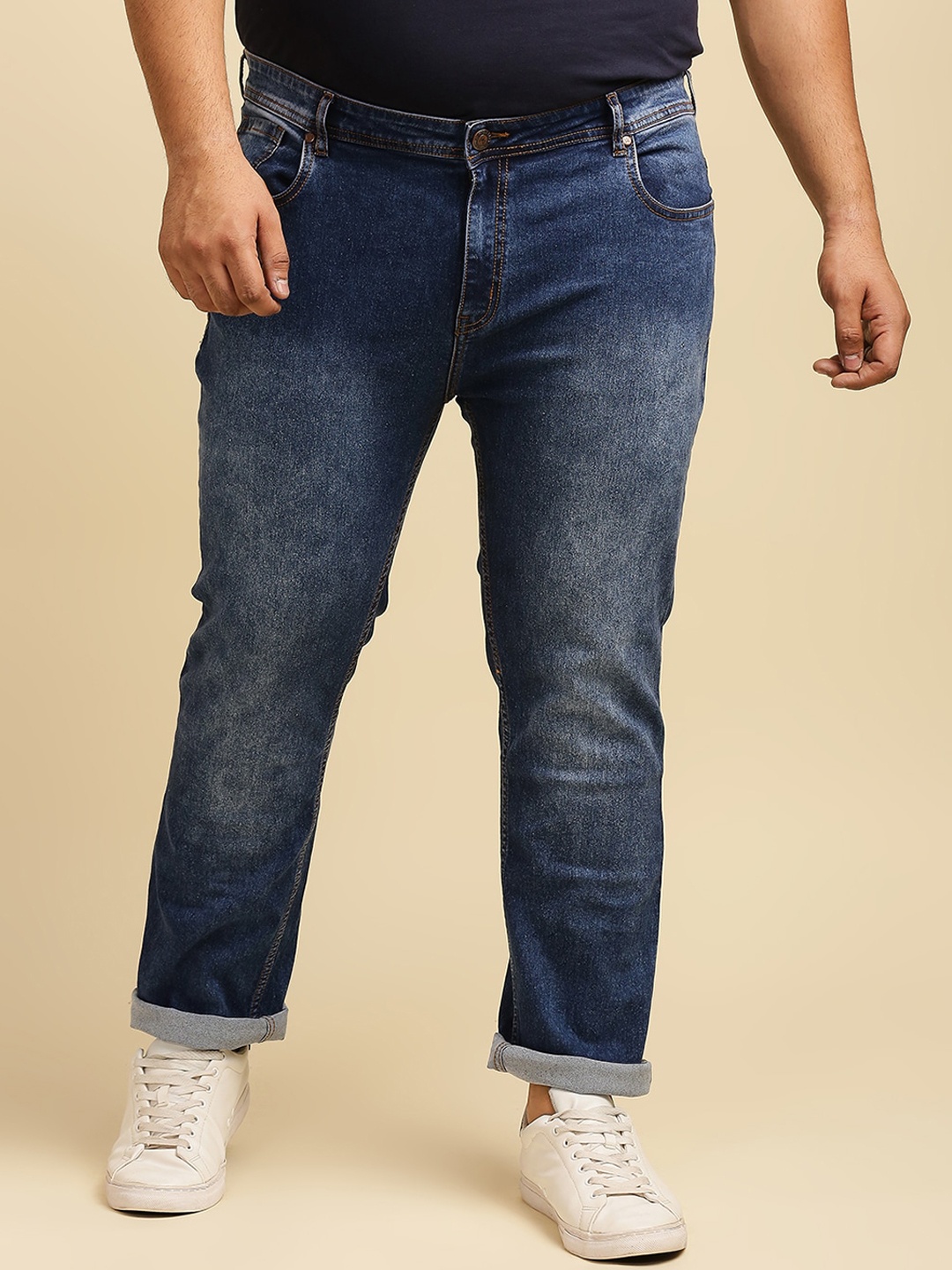 

Freeform by High Star Plus Size Men Blue Slim Fit Light Fade Jeans